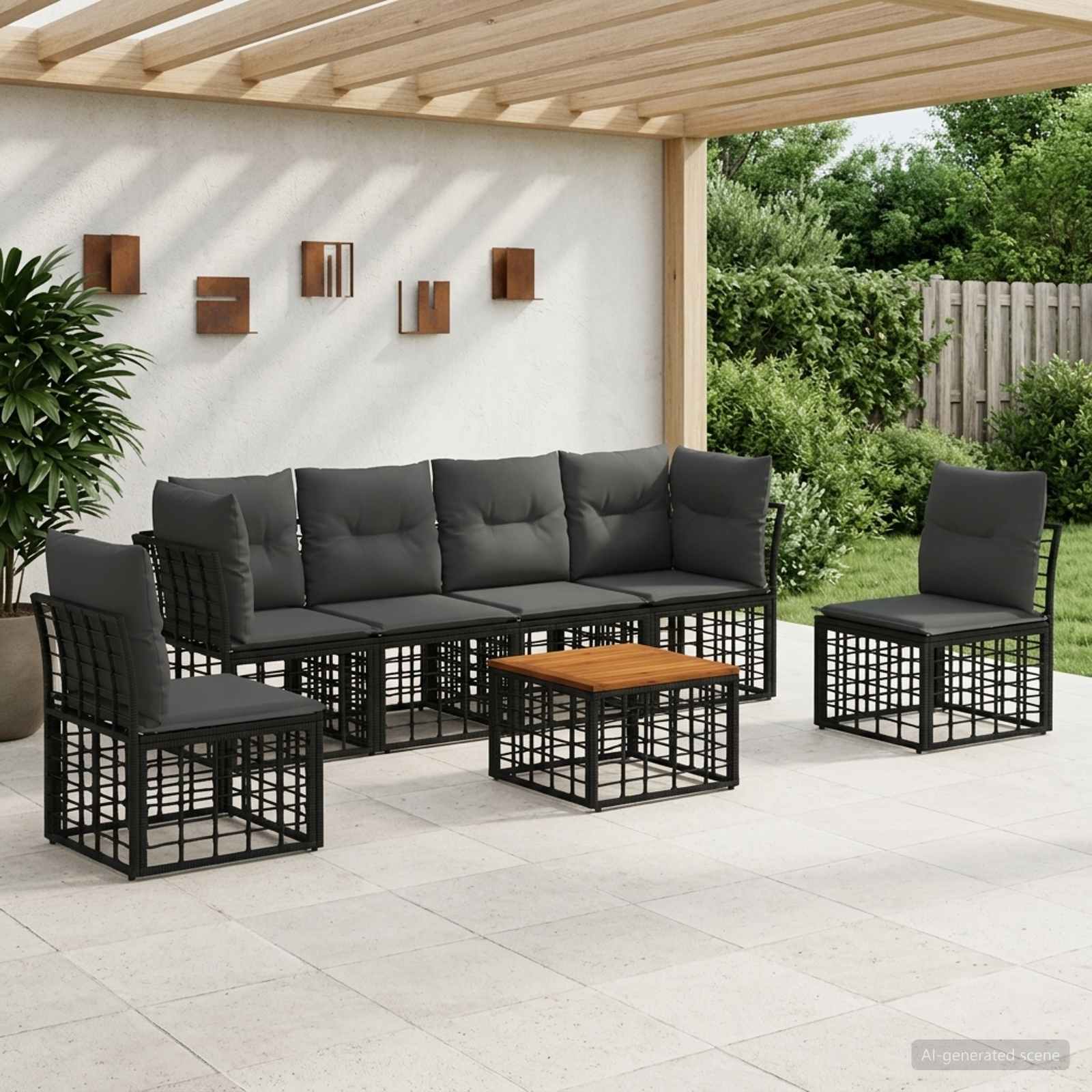 Buiten bankenset 7 pcs Zwart en Donkergrijs Polyester