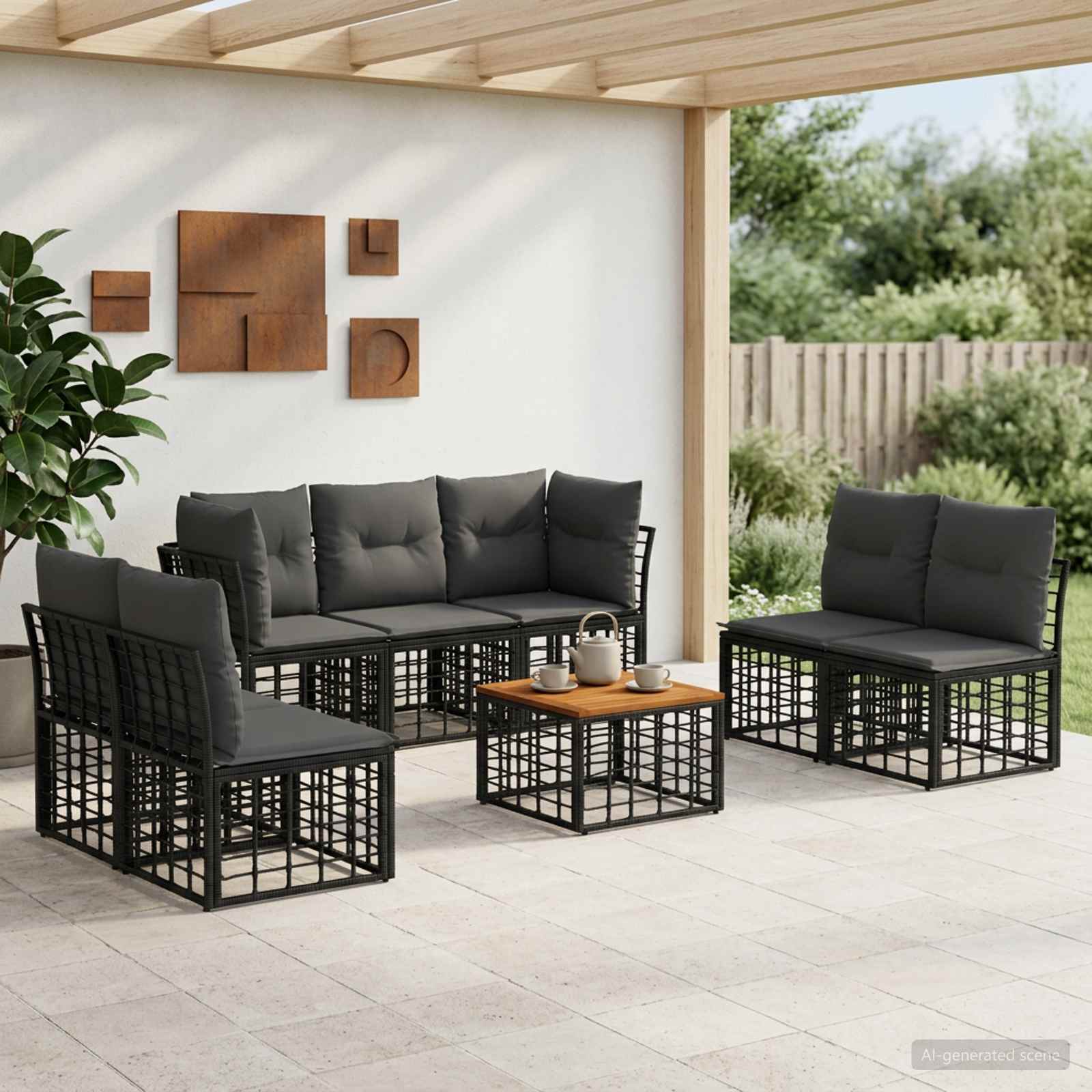 Buiten bankenset 8 pcs Zwart en Donkergrijs Polyester – afbeelding 1