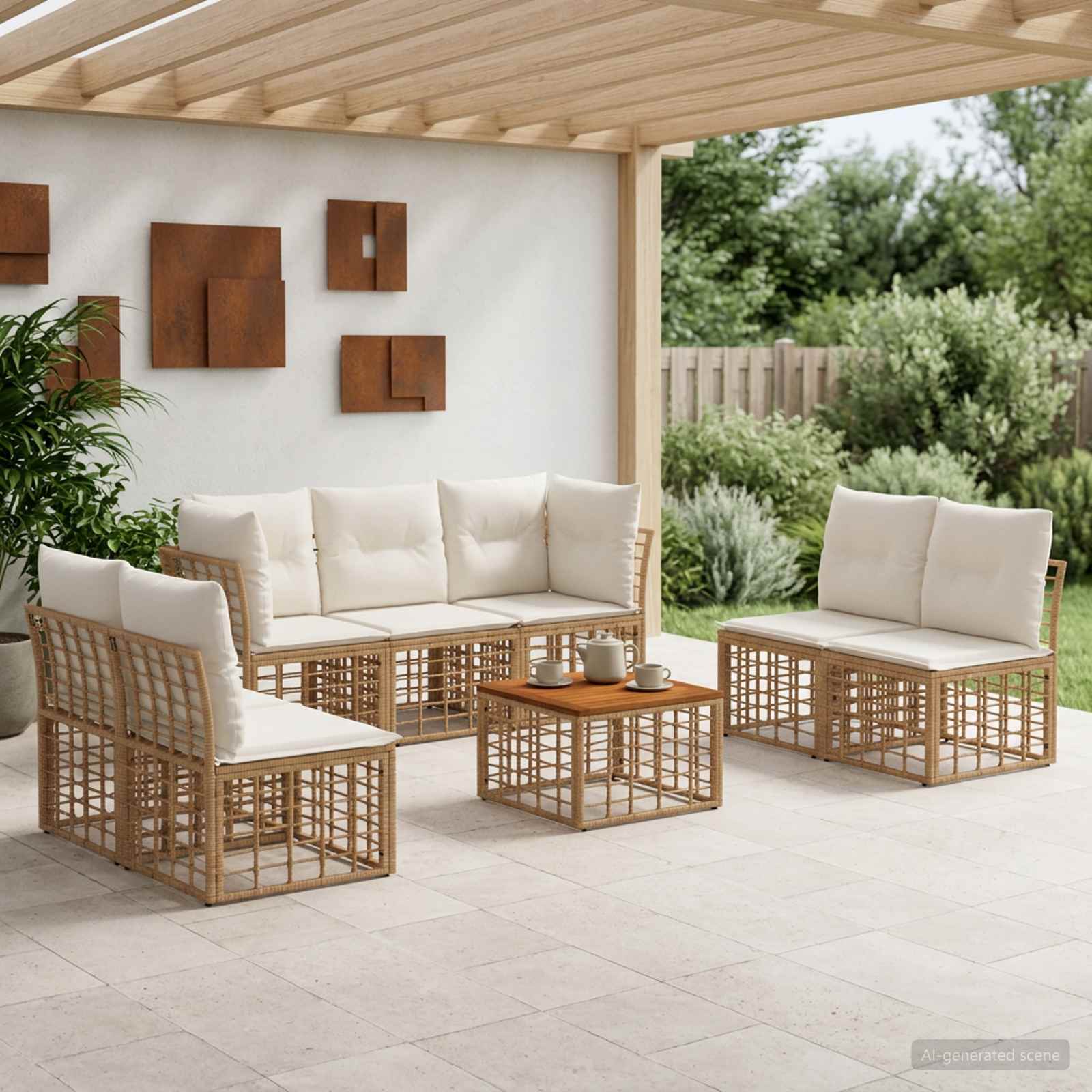 Buiten bankenset 8 pcs Natuurlijk en Crème Wit Polyester – afbeelding 1