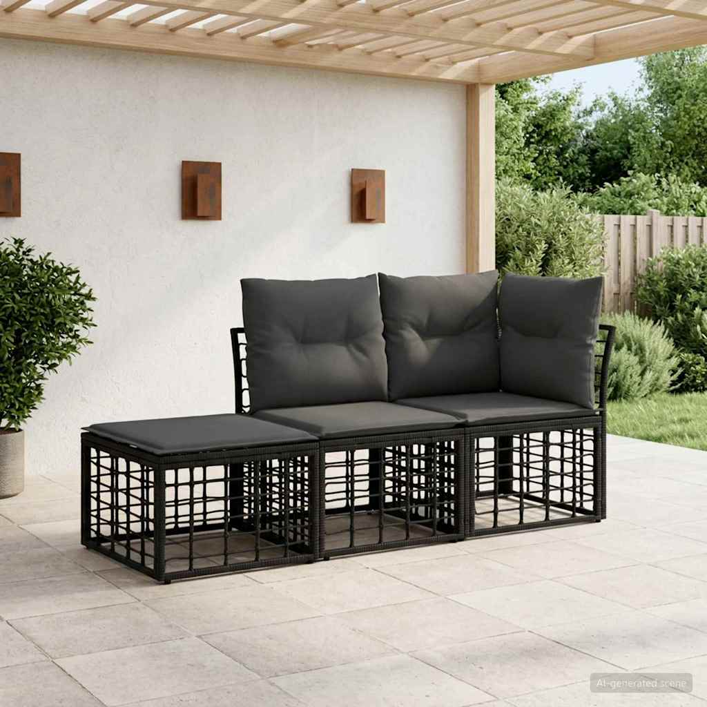 Buiten bankenset met kussen 3 pcs Zwart Polyester – afbeelding 1