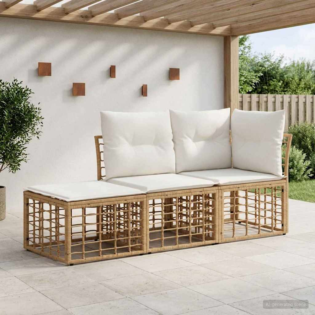 Buiten bankenset met kussen 3 pcs Naturel Polyester