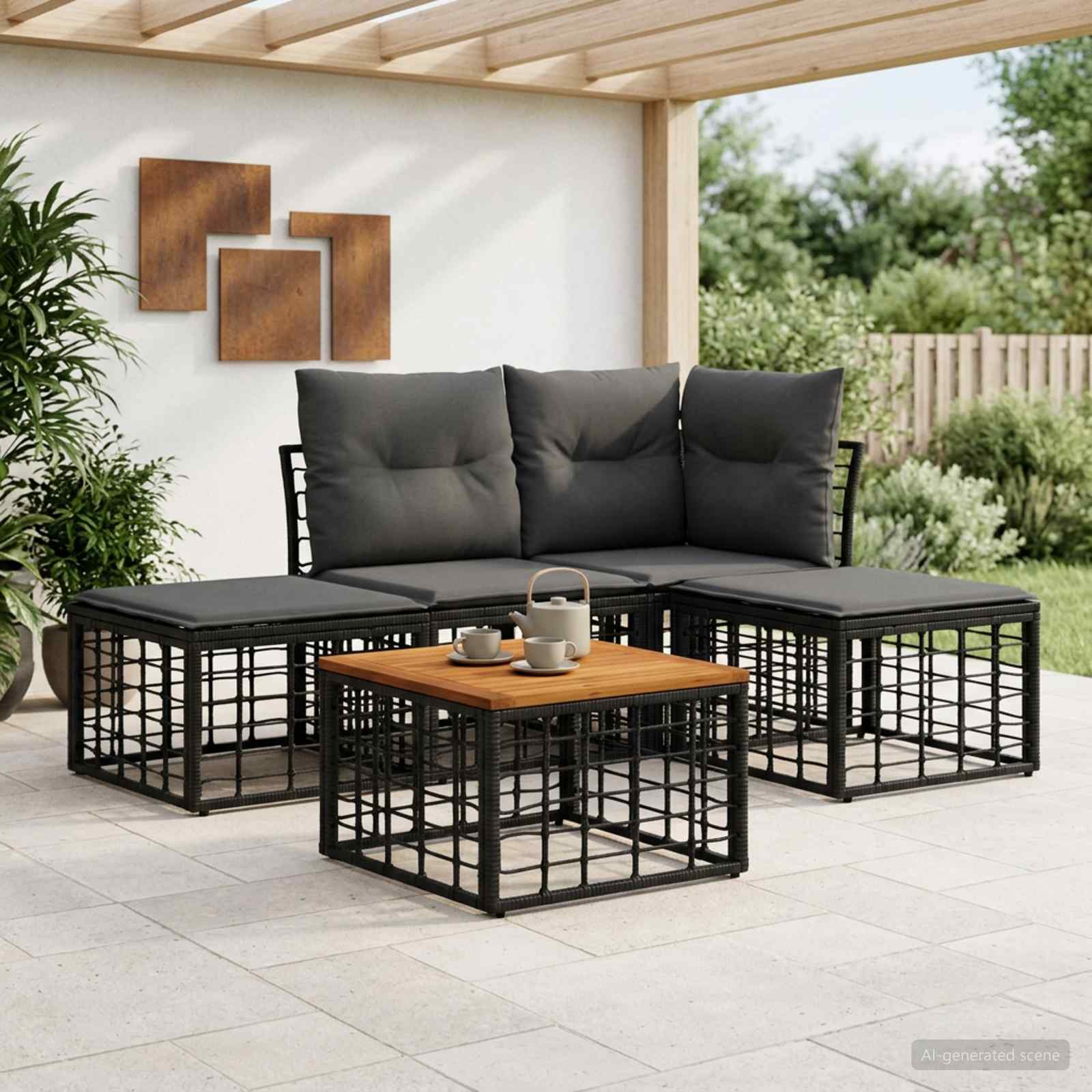 Buiten bankenset 5 pcs Zwart en Donkergrijs Polyester – afbeelding 1
