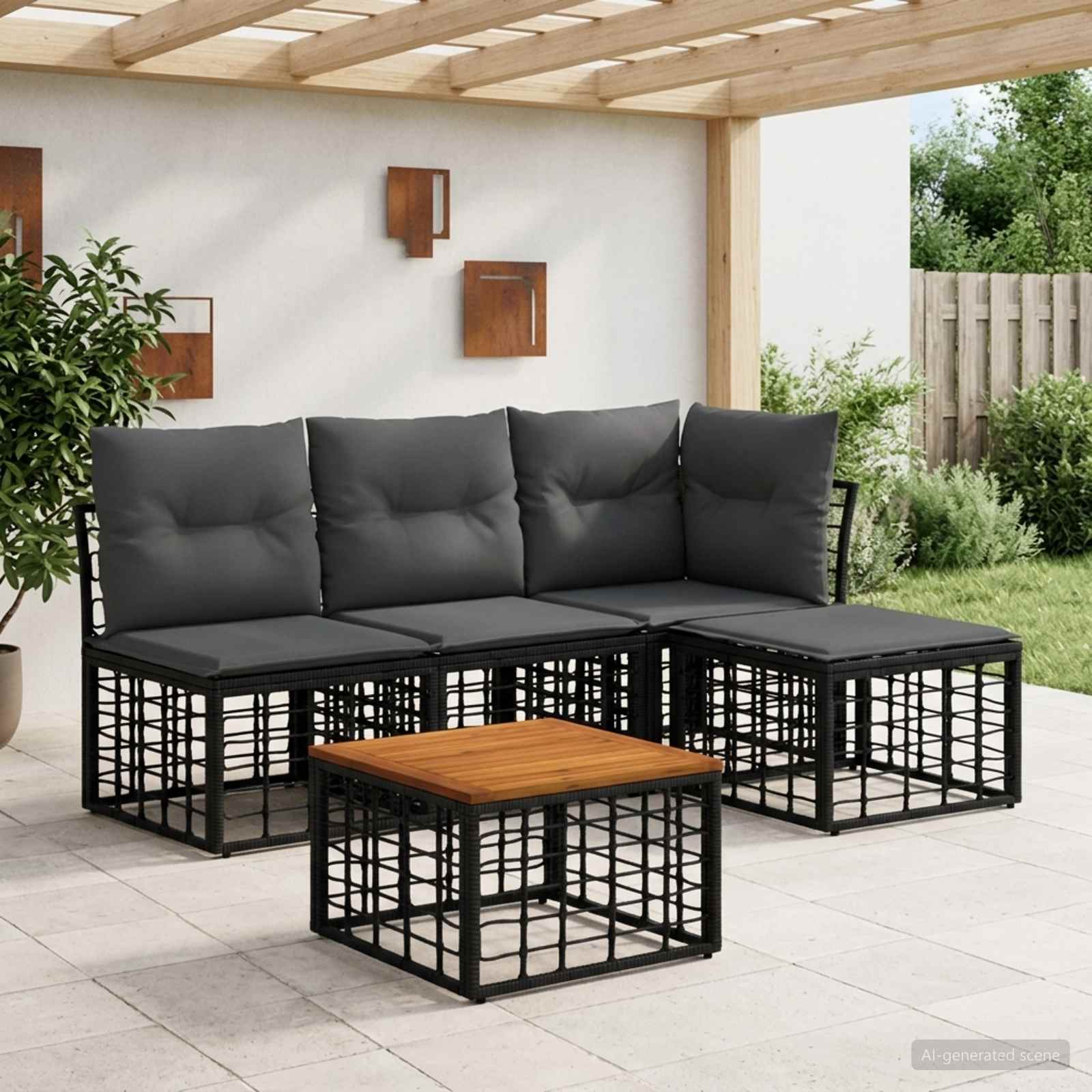 Buiten bankenset 5 pcs Zwart en Donkergrijs Polyester – afbeelding 1