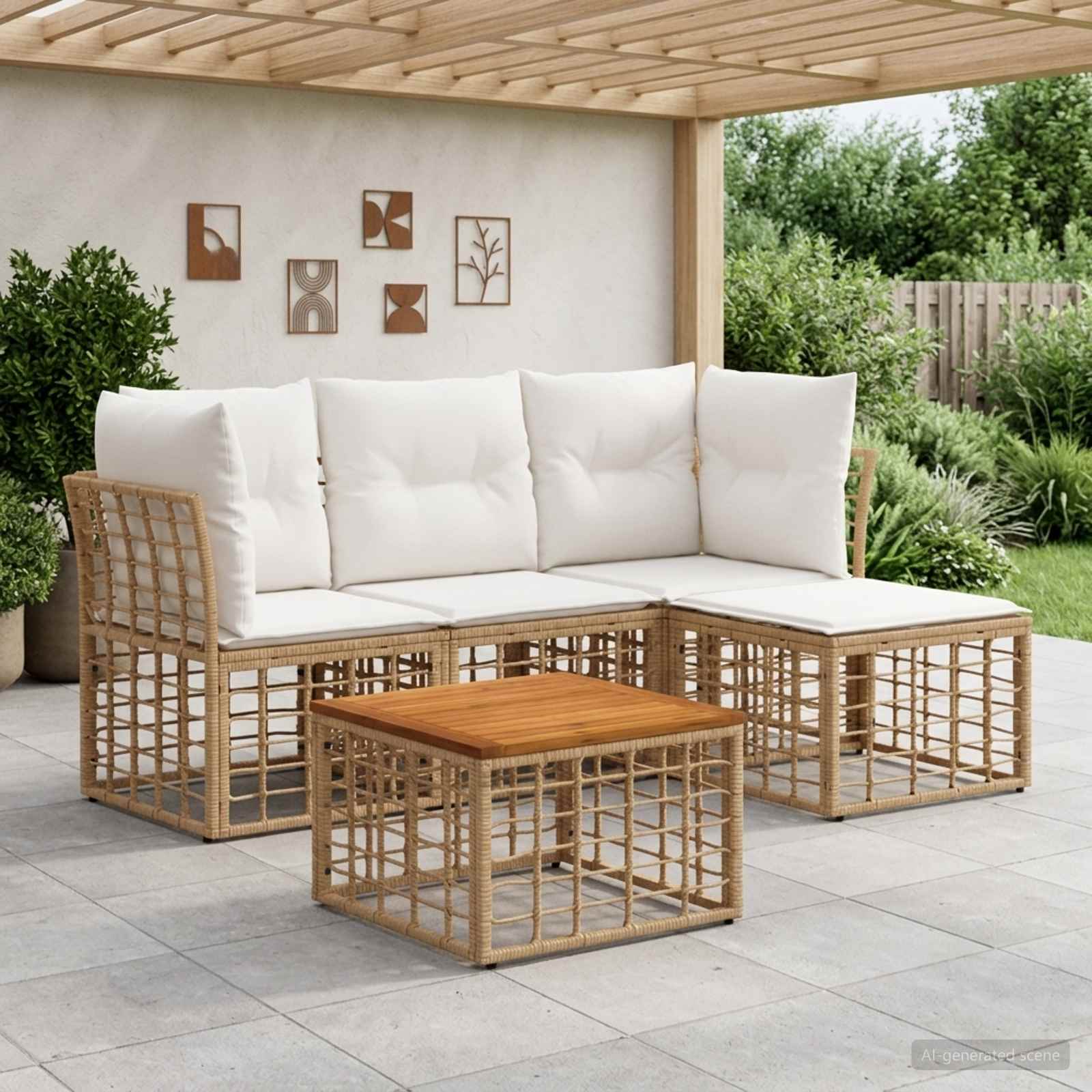 Buiten bankenset 5 pcs Natuurlijk en Crème Wit Polyester – afbeelding 1