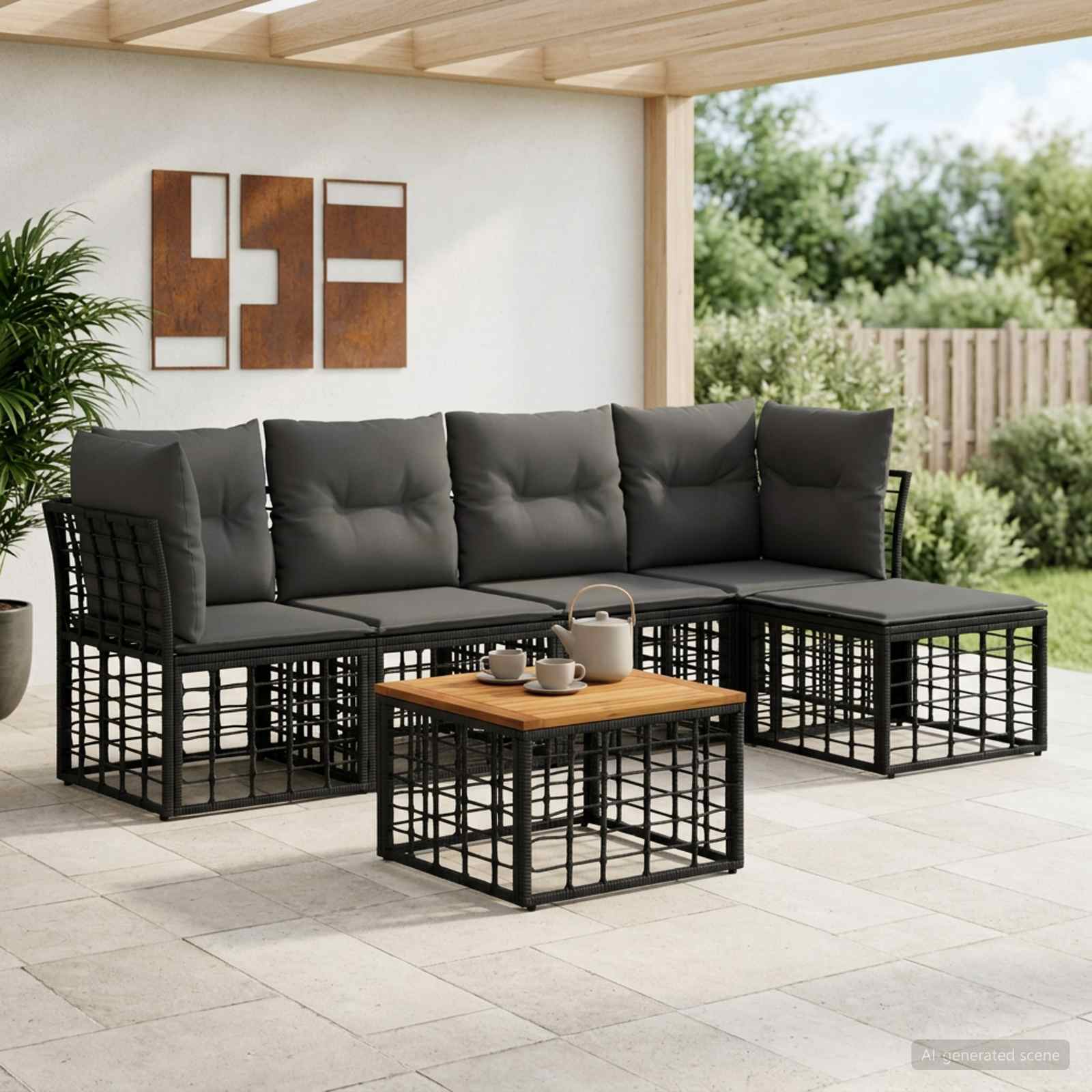 Buiten bankenset 6 pcs Zwart en Donkergrijs Polyester – afbeelding 1