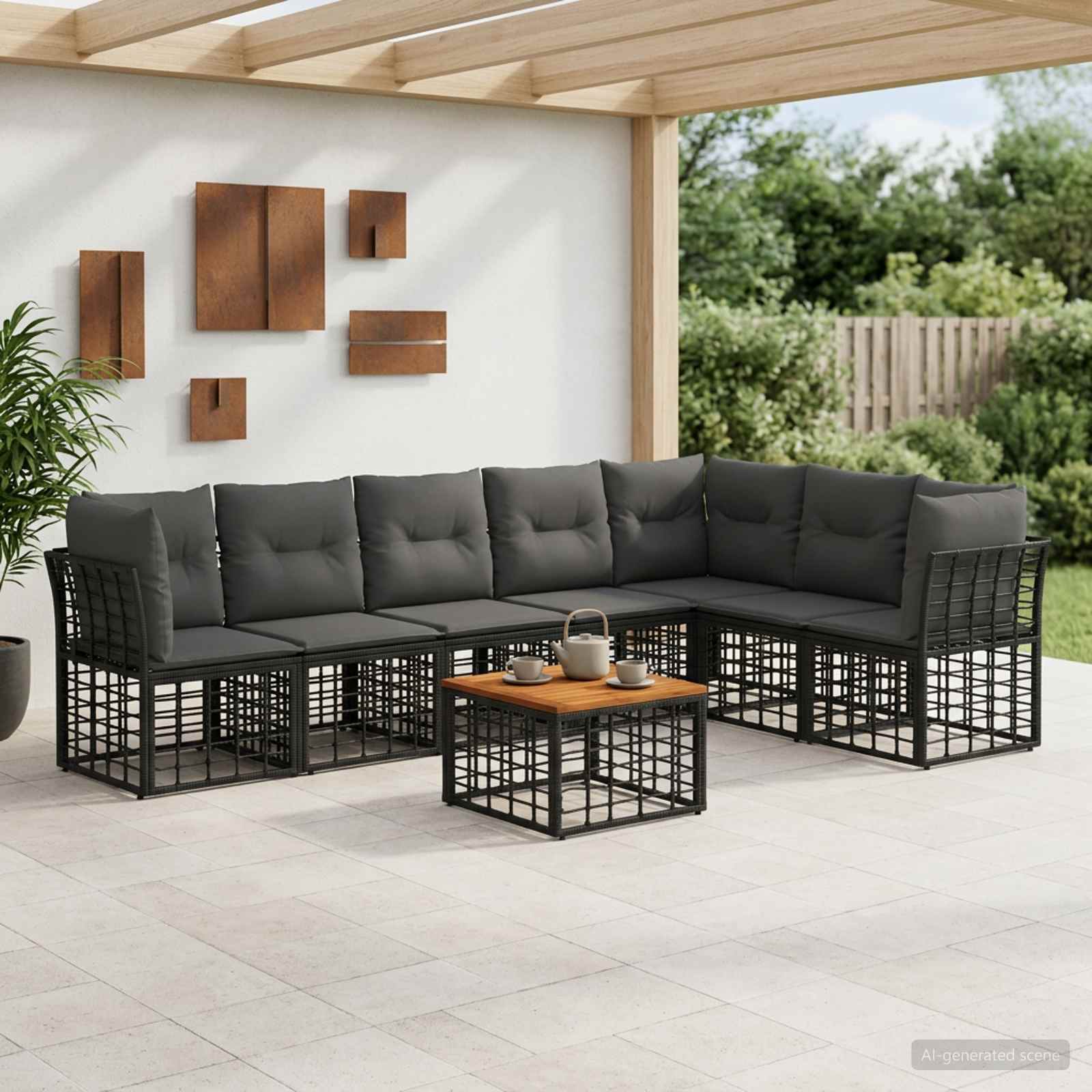 Buiten bankenset 8 pcs Zwart en Donkergrijs Polyester – afbeelding 1