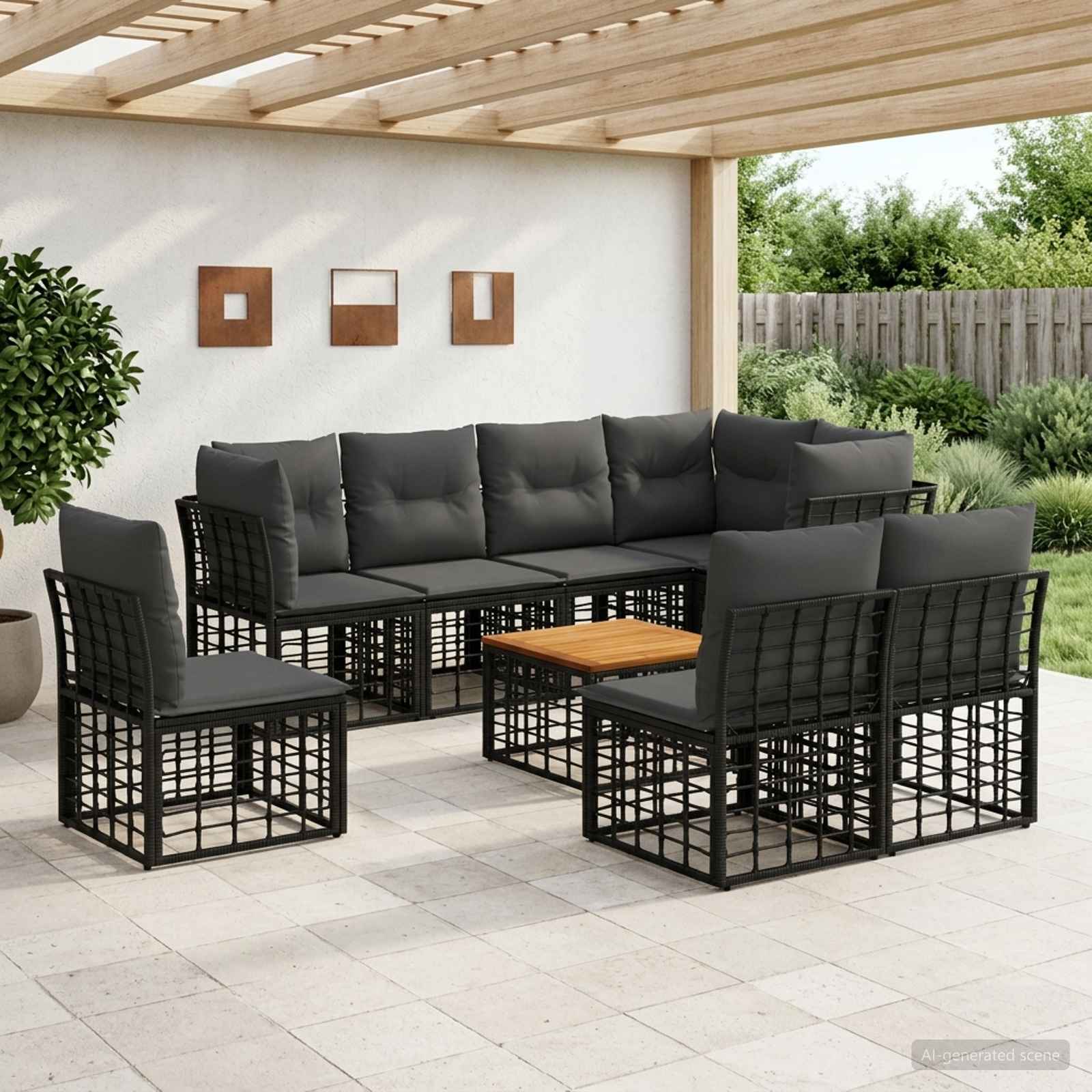 Buiten bankenset 9 pcs Zwart en Donkergrijs Polyester – afbeelding 1