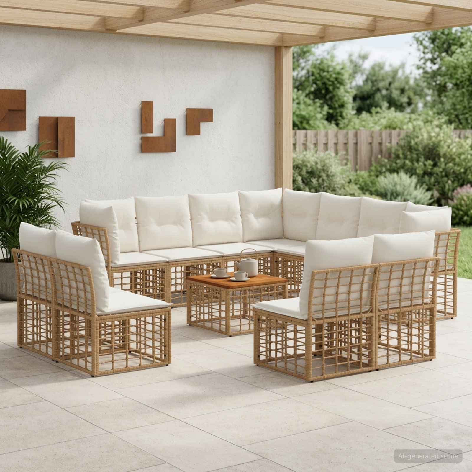 Buiten bankenset 12 pcs Natuurlijk en Crème Wit Polyester – afbeelding 1