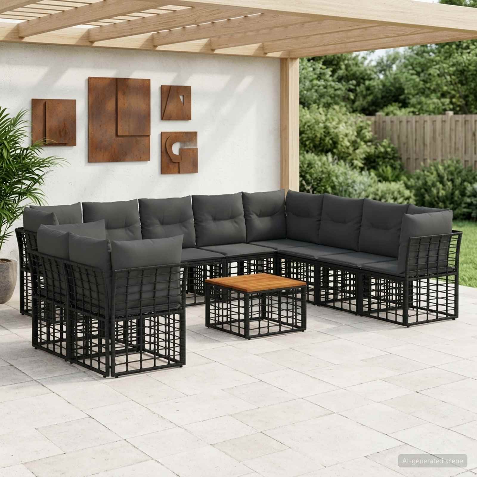 Buiten bankenset 11 pcs Zwart en Donkergrijs Polyester – afbeelding 1