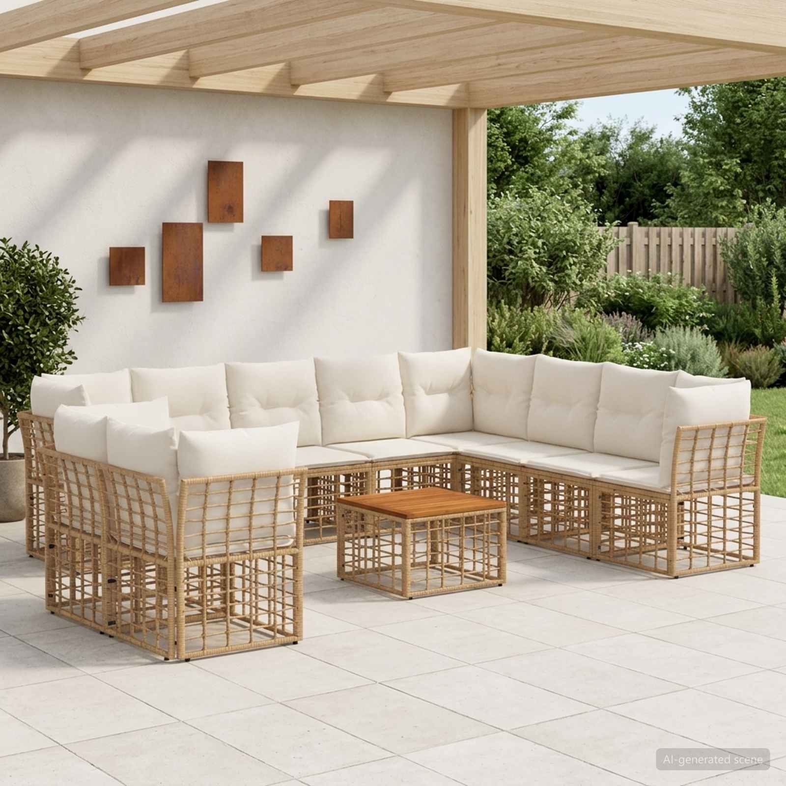 Buiten bankenset 11 pcs Natuurlijk en Crème Wit Polyester – afbeelding 1