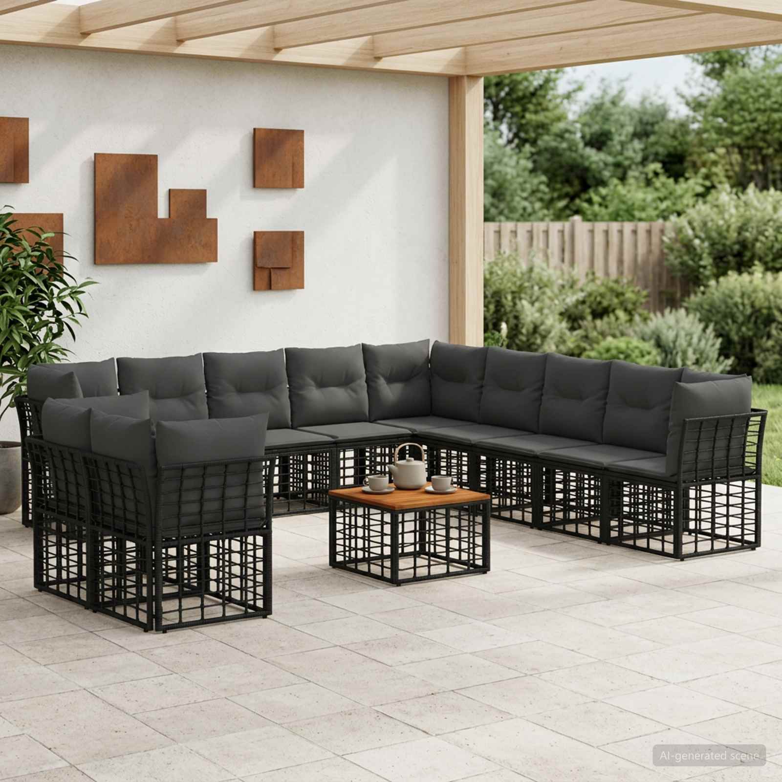 Buiten bankenset 12 pcs Zwart en Donkergrijs Polyester – afbeelding 1