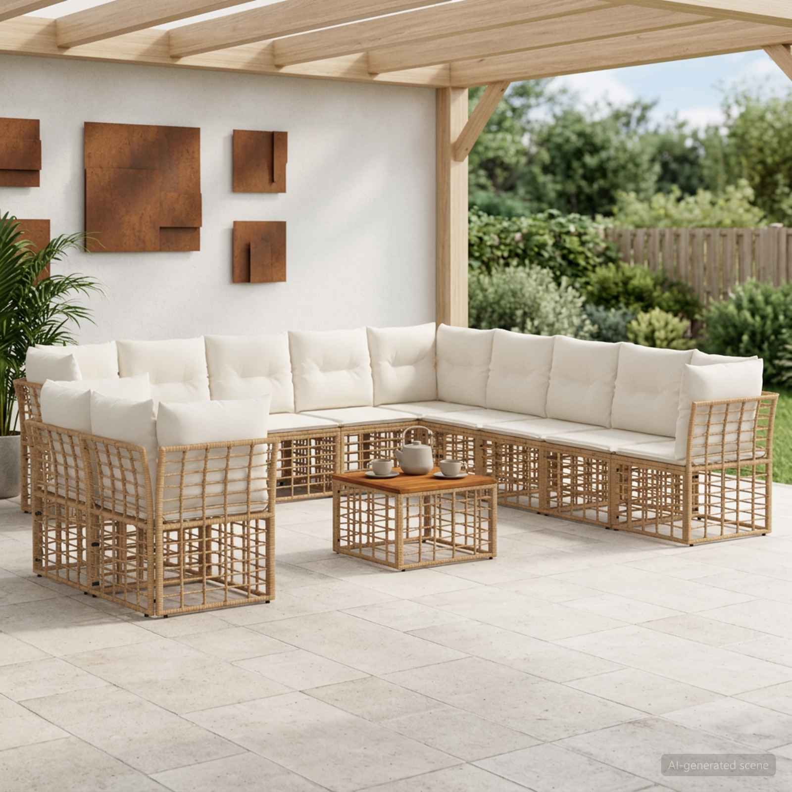 Buiten bankenset 12 pcs Natuurlijk en Crème Wit Polyester – afbeelding 1
