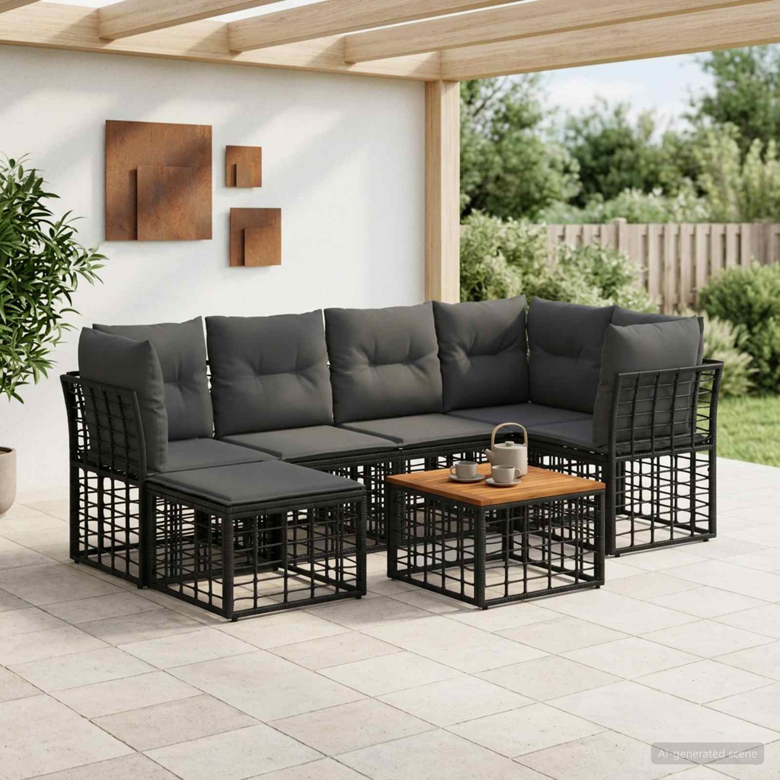 Buiten bankenset 7 pcs Zwart en Donkergrijs Polyester – afbeelding 1