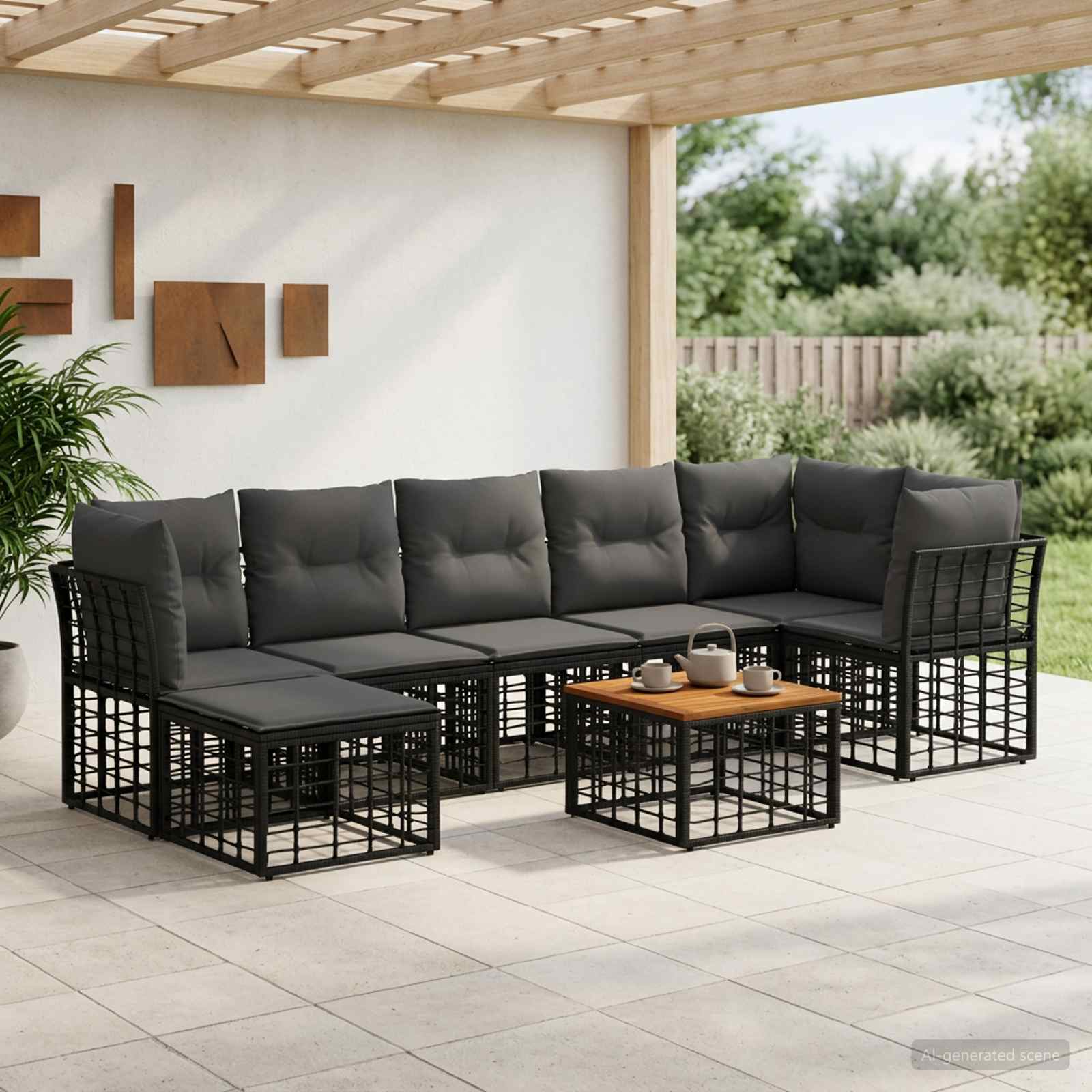 Buiten bankenset 8 pcs Zwart en Donkergrijs Polyester