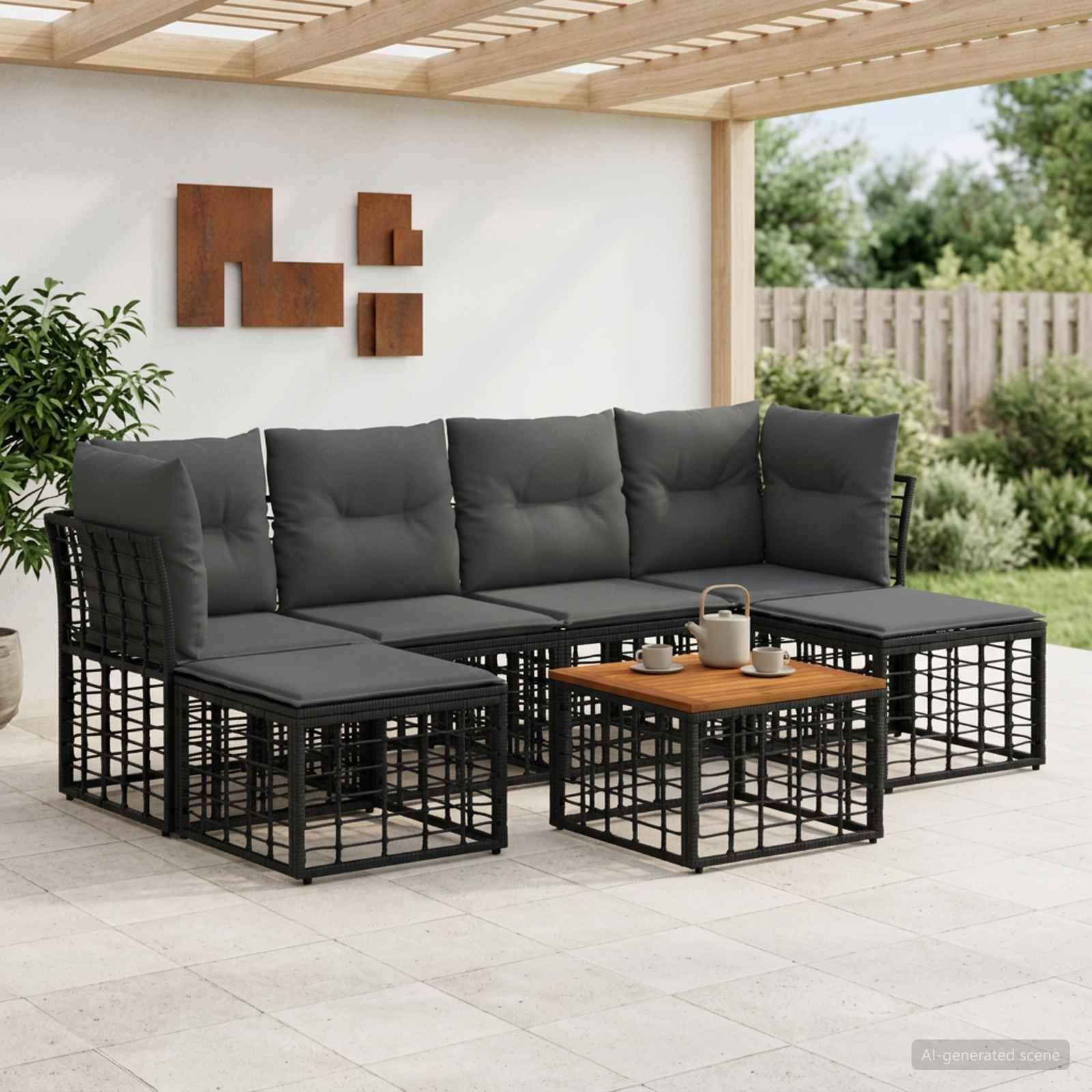 Buiten bankenset 7 pcs Zwart en Donkergrijs Polyester – afbeelding 1