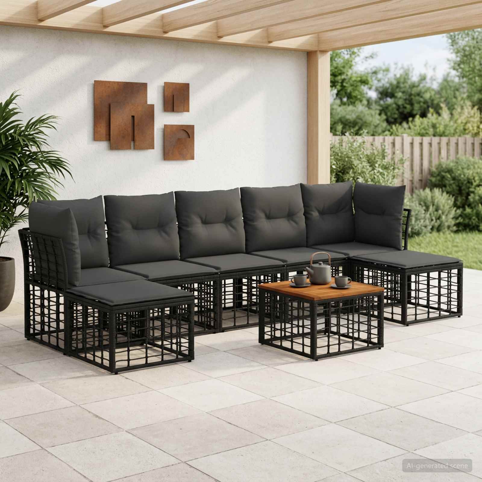Buiten bankenset 8 pcs Zwart en Donkergrijs Polyester – afbeelding 1