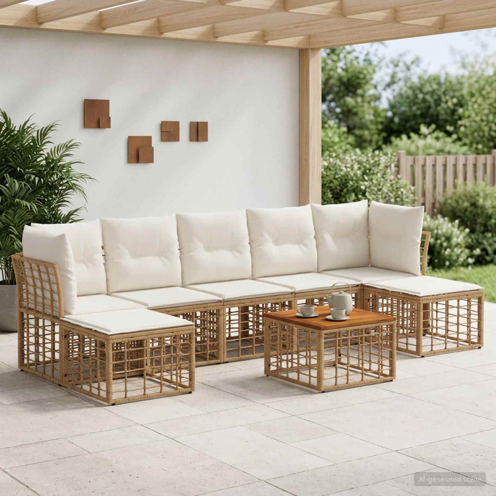 Buiten bankenset 8 pcs Natuurlijk en Crème Wit Polyester – afbeelding 1