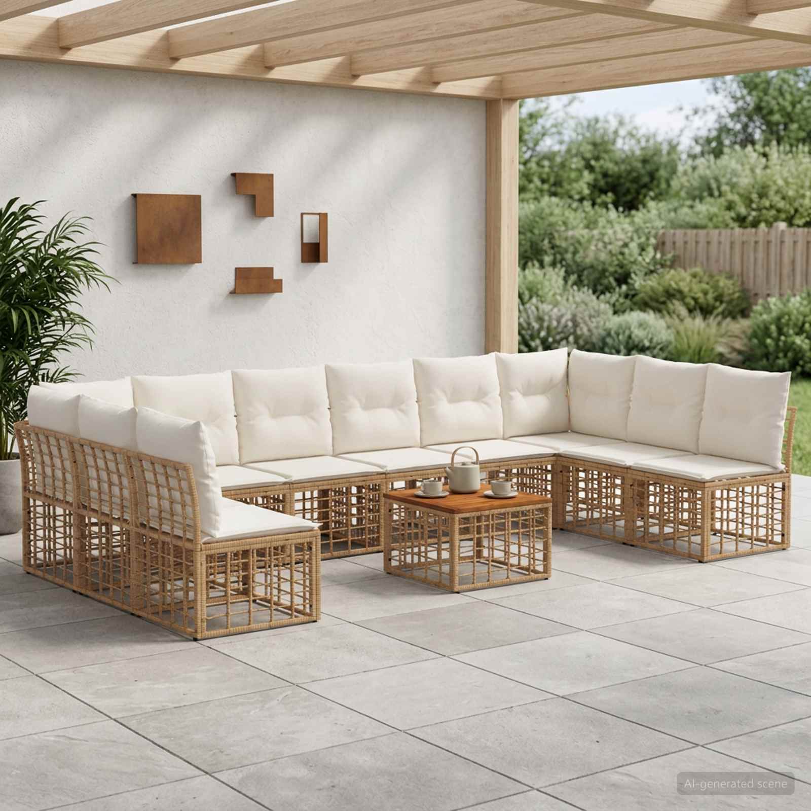 Buiten bankenset 11 pcs Natuurlijk en Crème Wit Polyester – afbeelding 1