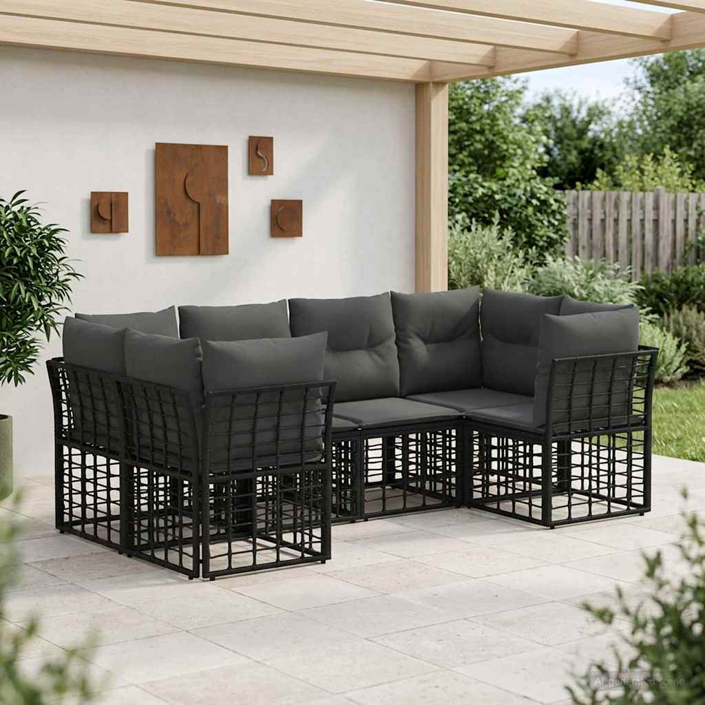 Buiten bankenset met kussen 6 pcs Zwart Polyester – afbeelding 1