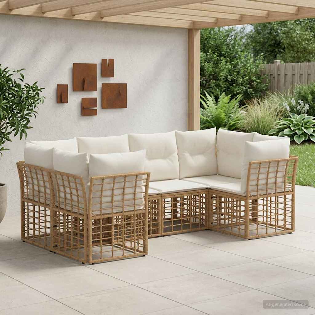 Buiten bankenset met kussen 6 pcs Naturel Polyester – afbeelding 1