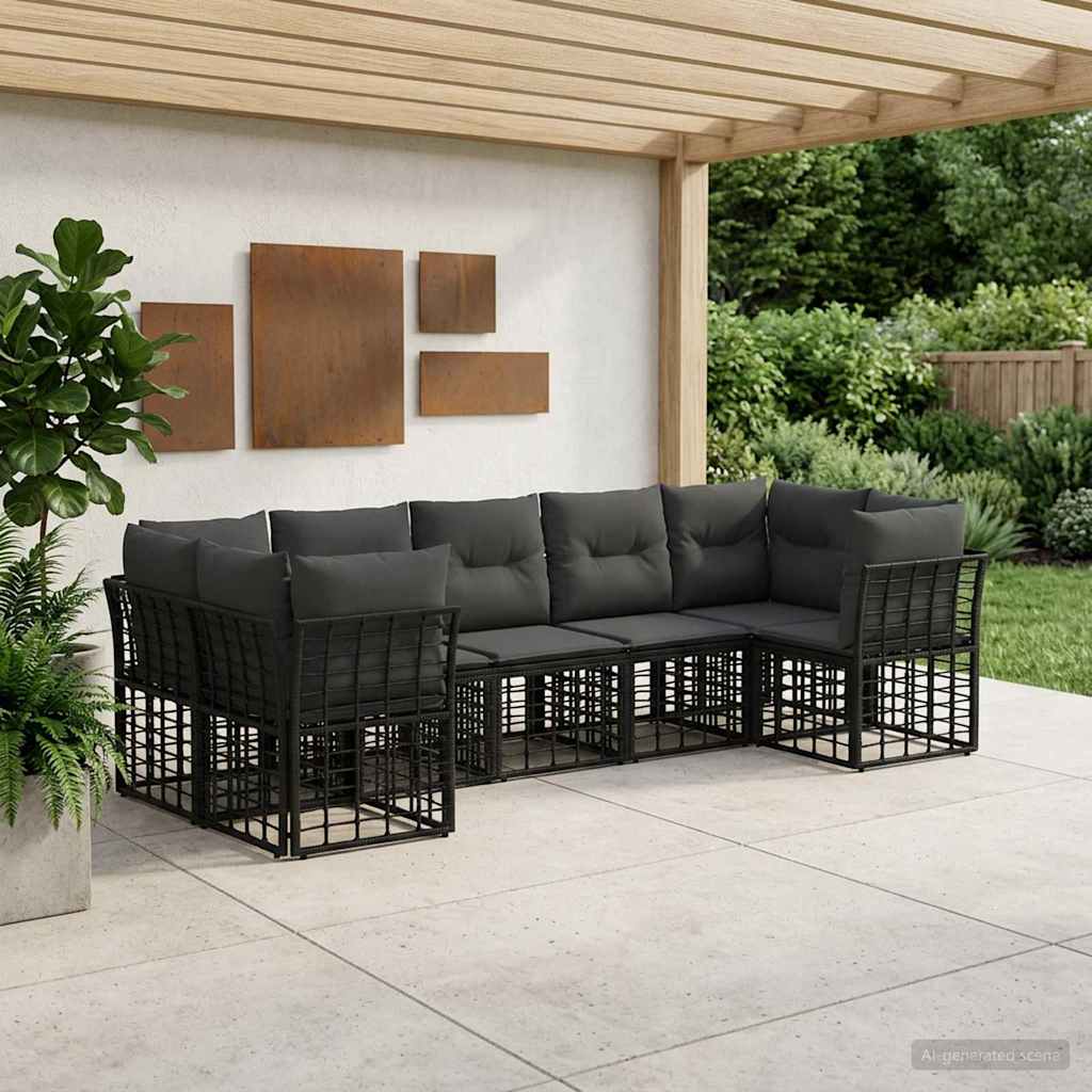 Buiten bankenset 7 pcs Zwart en Donkergrijs Polyester – afbeelding 1