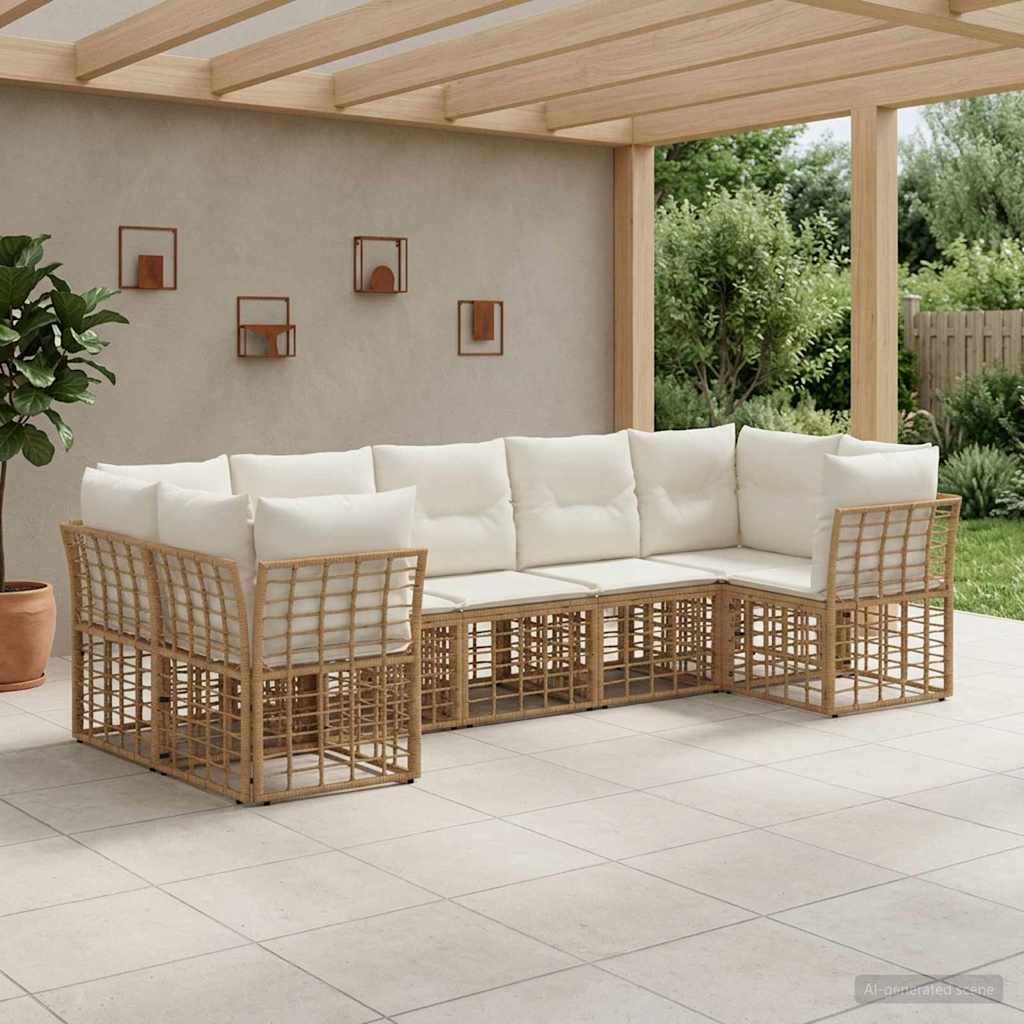 Buiten bankenset 7 pcs Natuurlijk en Crème Wit Polyester – afbeelding 1