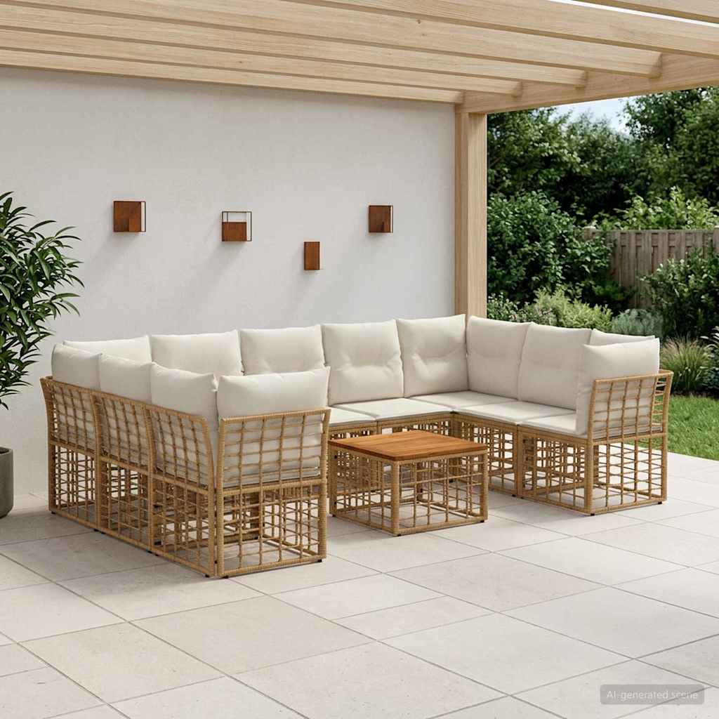 Buiten bankenset 10 pcs Natuurlijk en Crème Wit Polyester – afbeelding 1