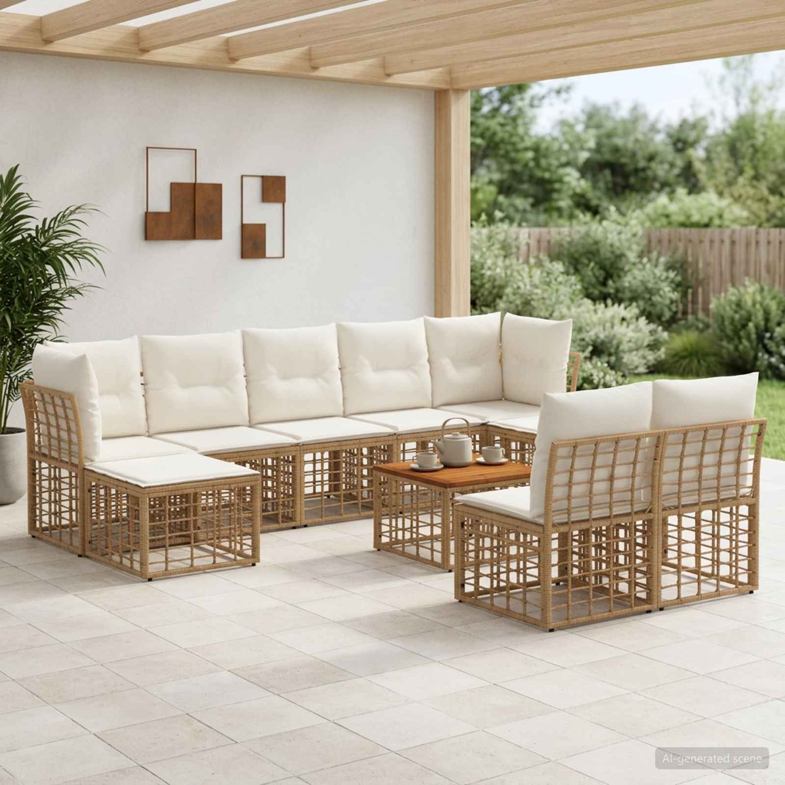 Buiten bankenset 10 pcs Natuurlijk en Crème Wit Polyester – afbeelding 1