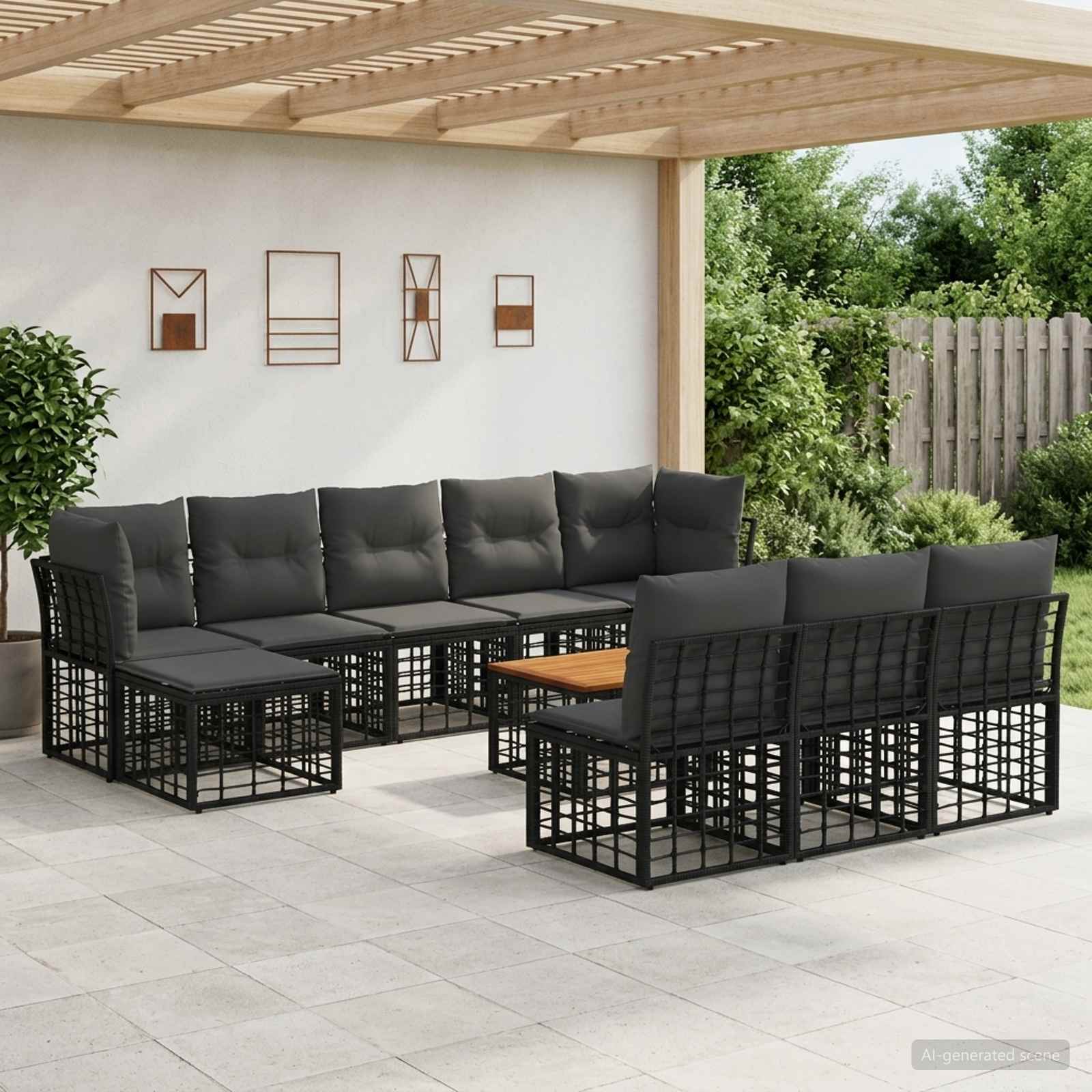 Buiten bankenset 11 pcs Zwart en Donkergrijs Polyester – afbeelding 1
