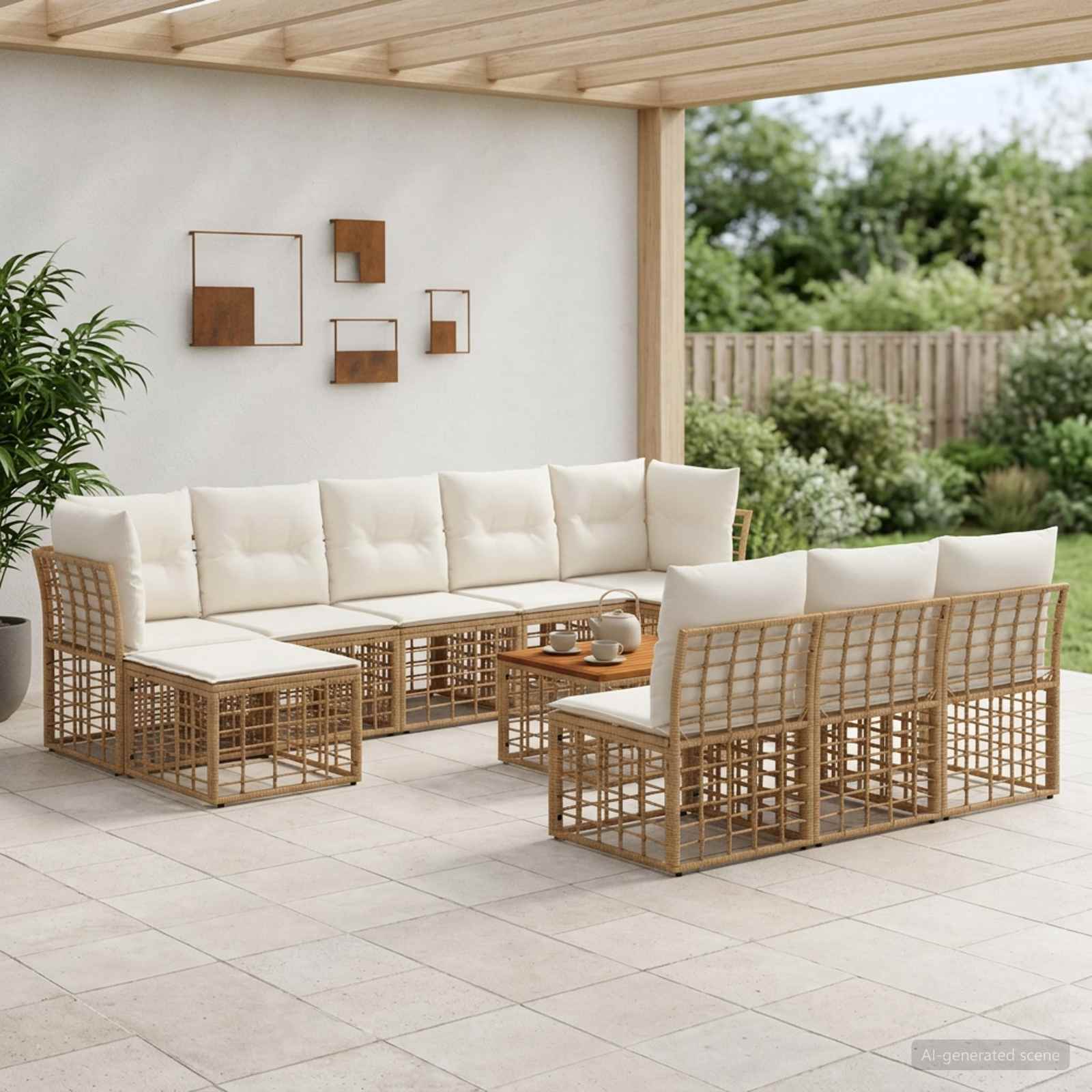 Buiten bankenset 11 pcs Natuurlijk en Crème Wit Polyester – afbeelding 1