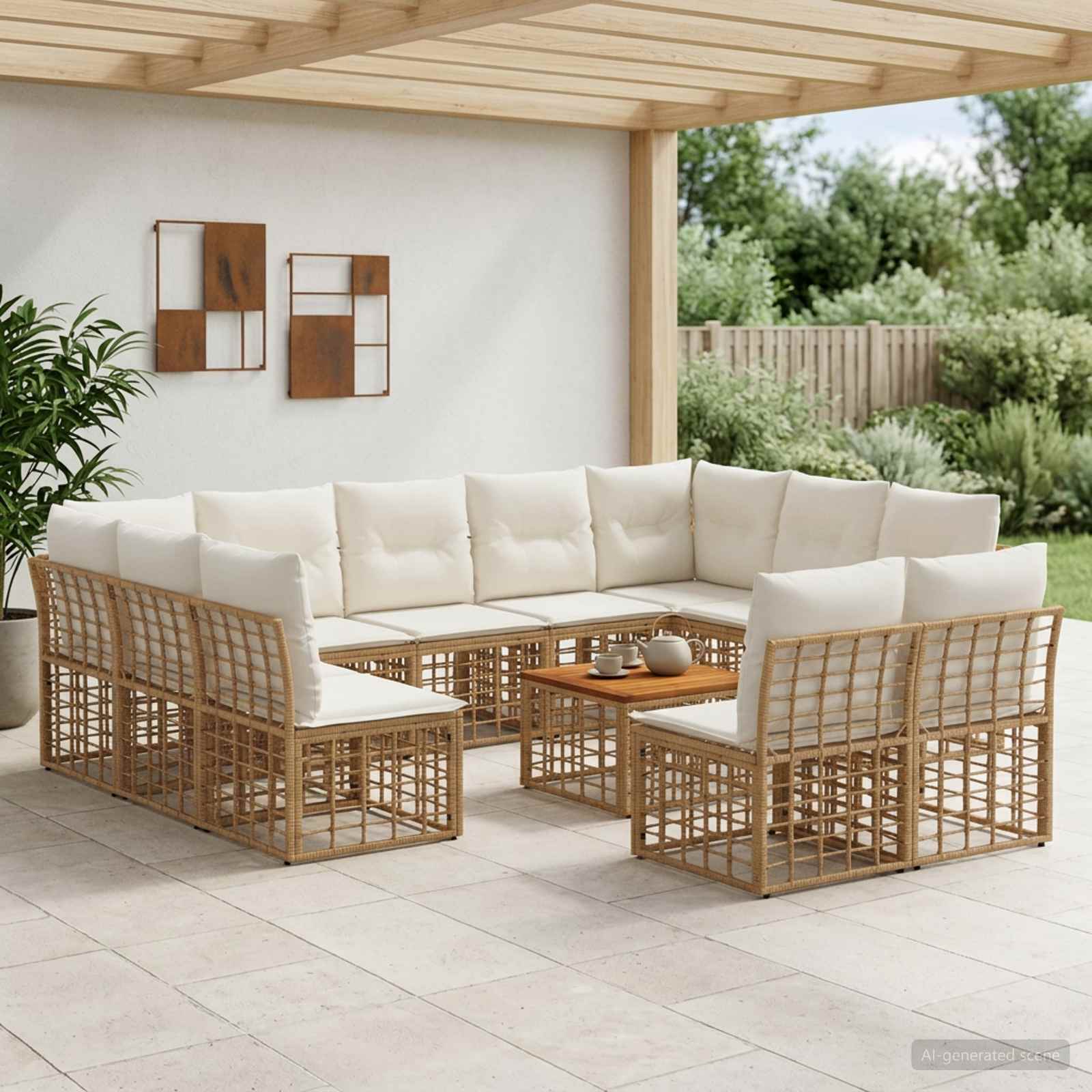 Buiten bankenset 12 pcs Natuurlijk en Crème Wit Polyester – afbeelding 1
