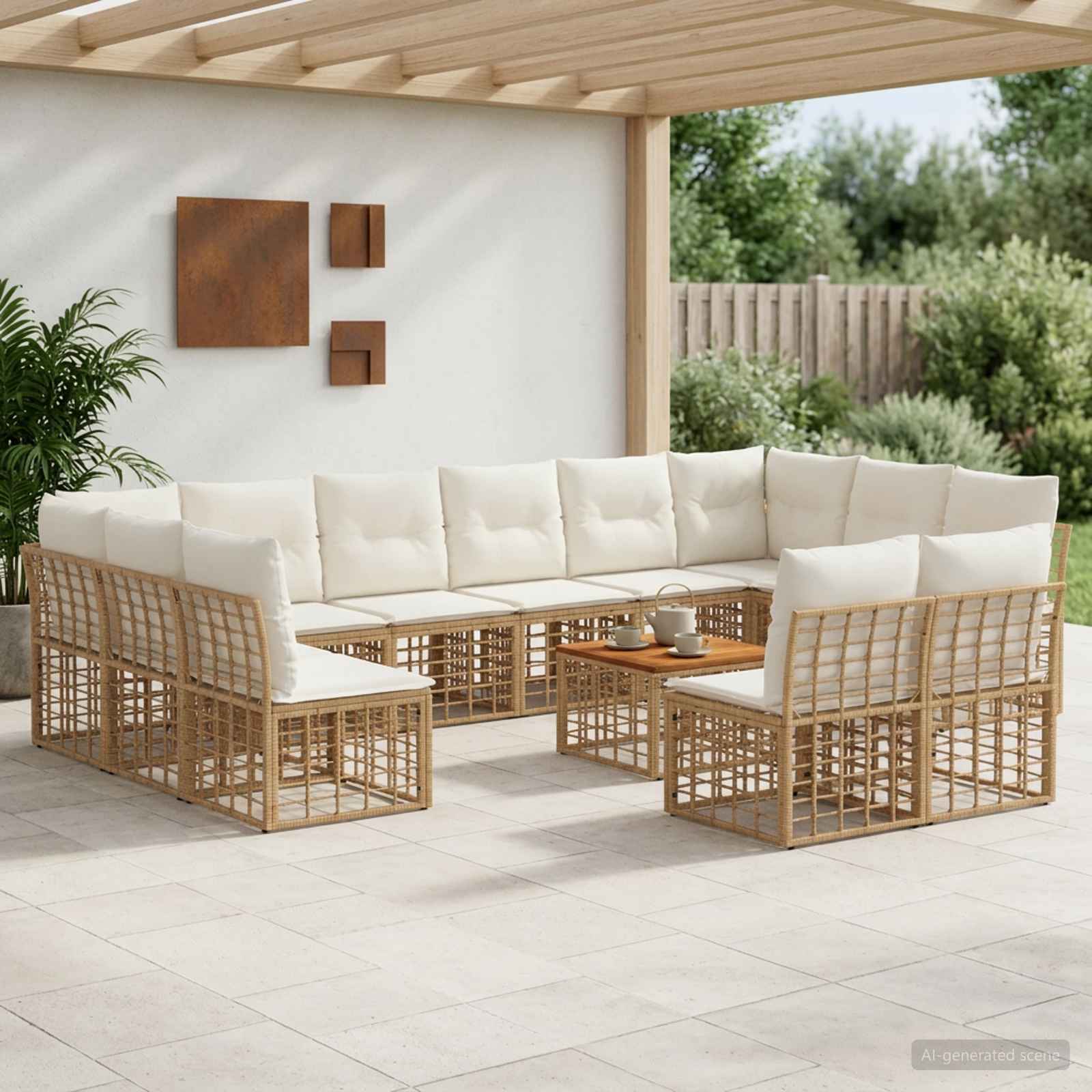 Buiten bankenset 13 pcs Natuurlijk en Crème Wit Polyester – afbeelding 1