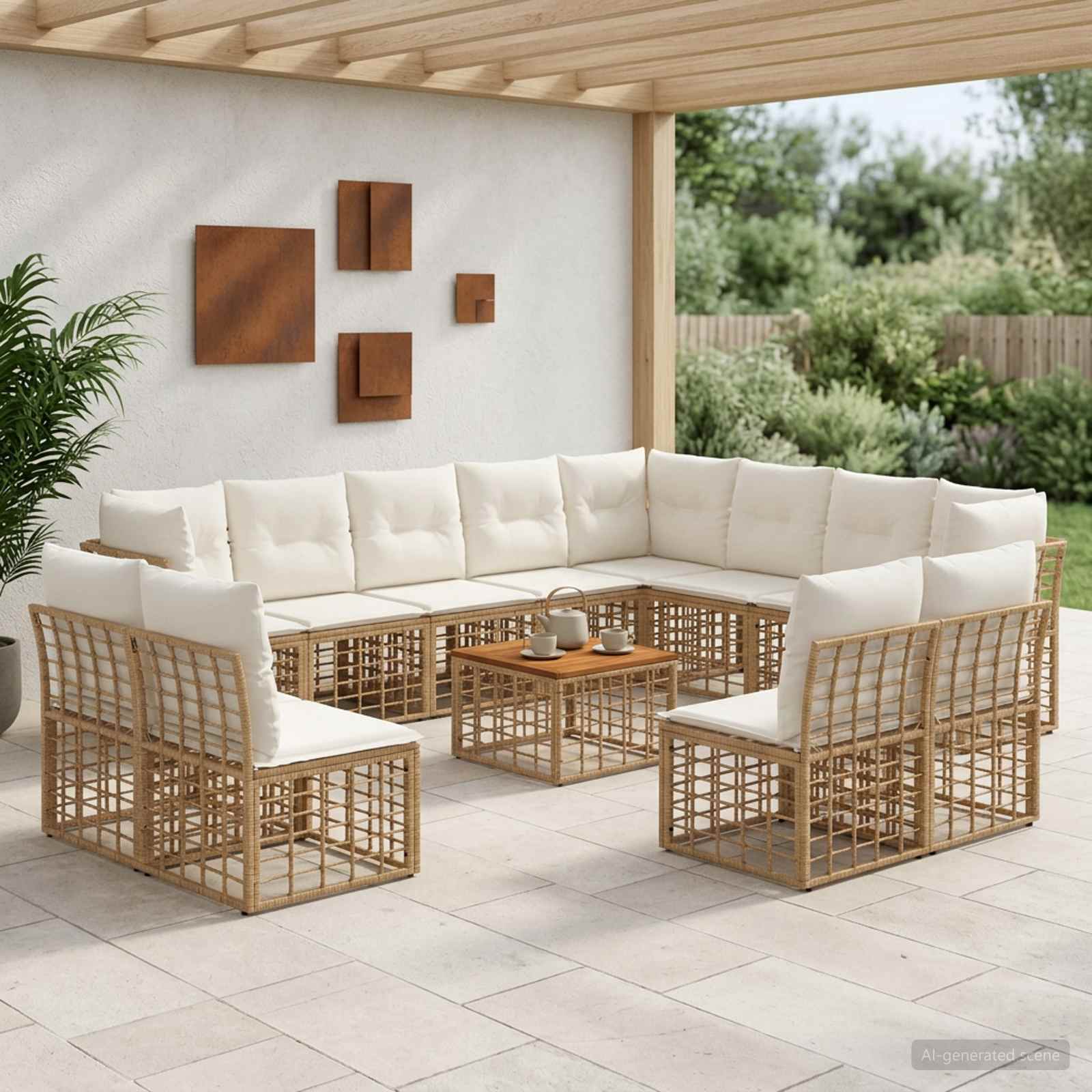 Buiten bankenset 13 pcs Natuurlijk en Crème Wit Polyester – afbeelding 1