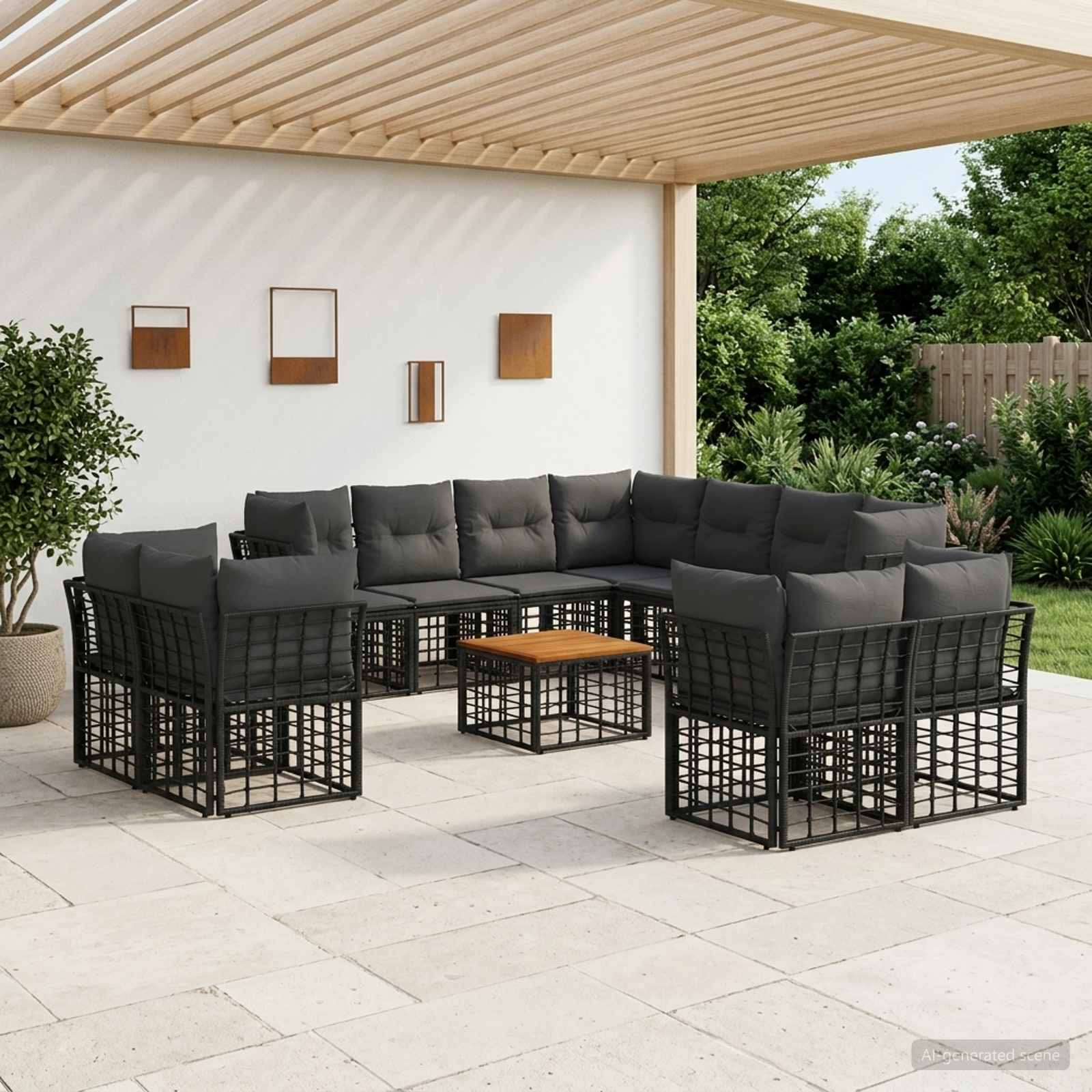 Buiten bankenset 12 pcs Zwart en Donkergrijs Polyester