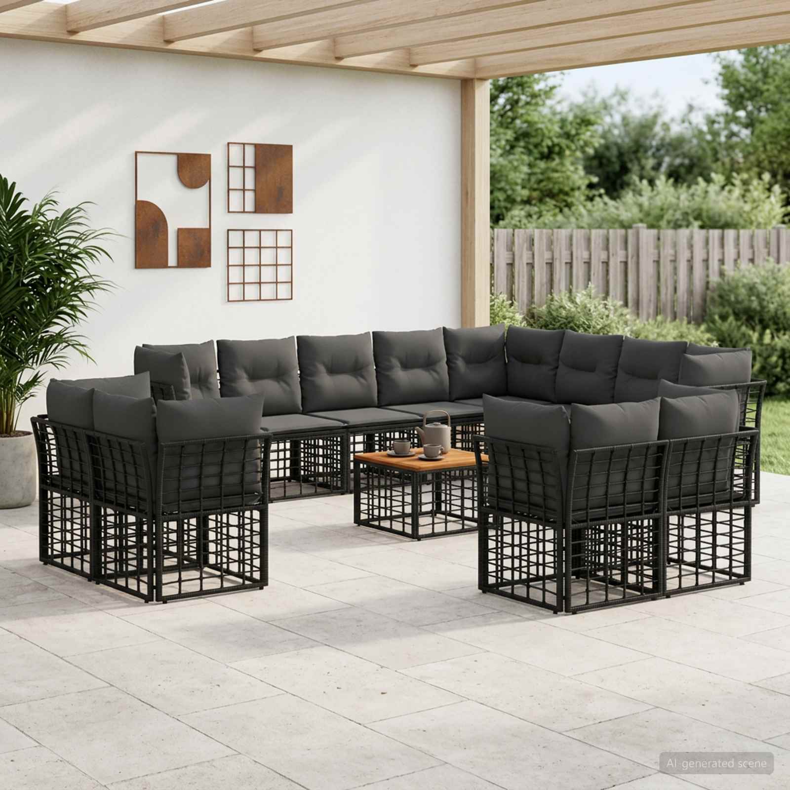 Buiten bankenset 13 pcs Zwart en Donkergrijs Polyester – afbeelding 1