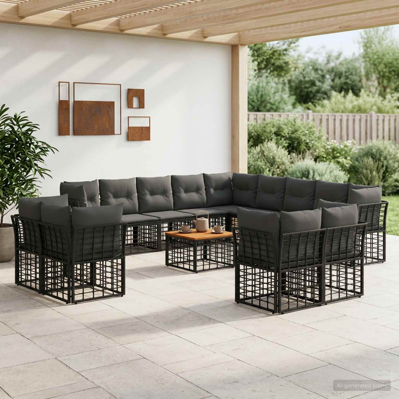 Buiten bankenset 14 pcs Zwart en Donkergrijs Polyester – afbeelding 1