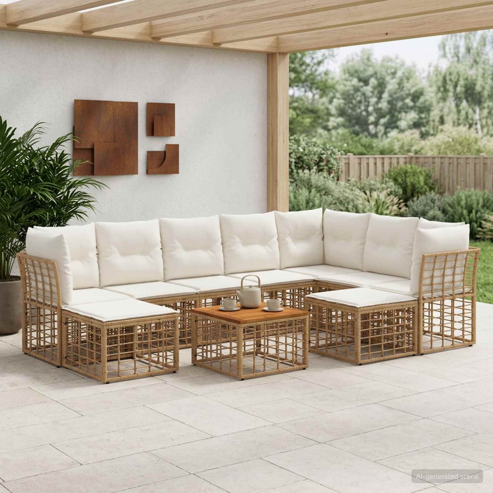Buiten bankenset 10 pcs Natuurlijk en Crème Wit Polyester – afbeelding 1