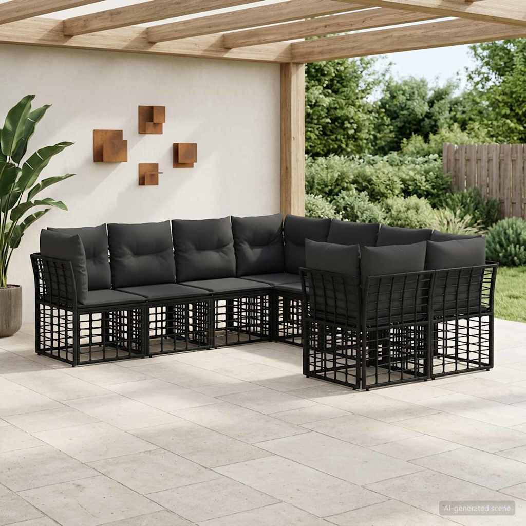 Buiten bankenset 8 pcs Zwart en Donkergrijs Polyester – afbeelding 1