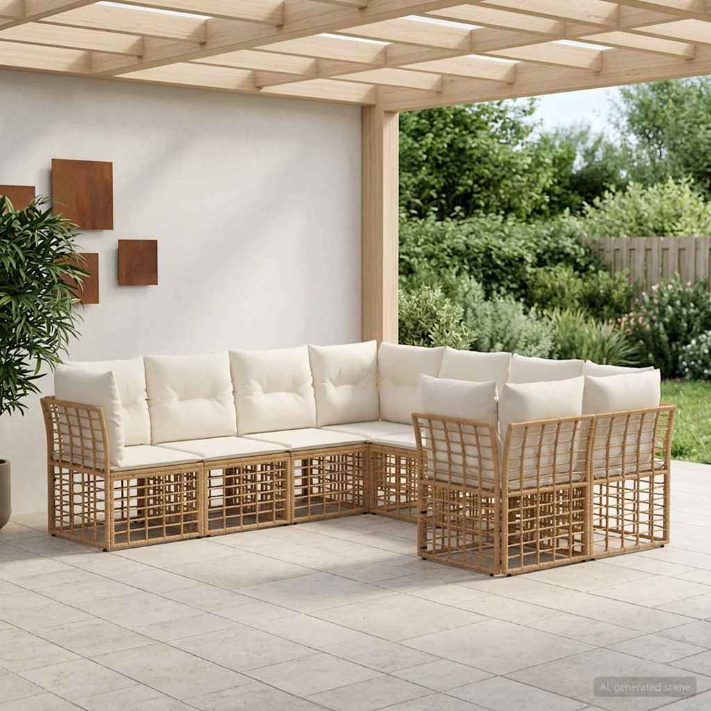 Buiten bankenset 8 pcs Natuurlijk en Crème Wit Polyester – afbeelding 1