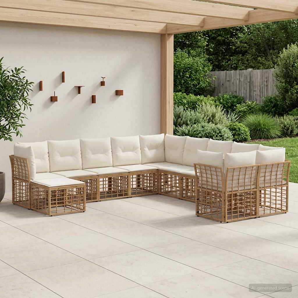 Buiten bankenset 11 pcs Natuurlijk en Crème Wit Polyester – afbeelding 1