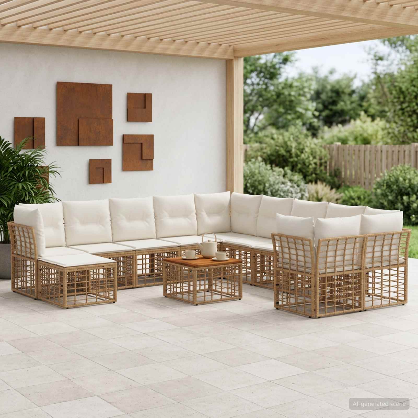 Buiten bankenset 12 pcs Natuurlijk en Crème Wit Polyester – afbeelding 1