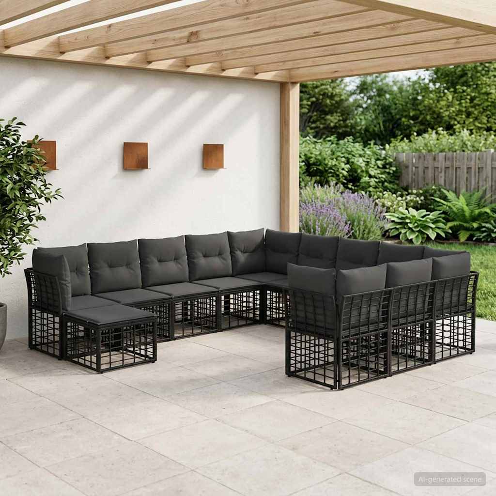 Buiten bankenset 12 pcs Zwart en Donkergrijs Polyester – afbeelding 1