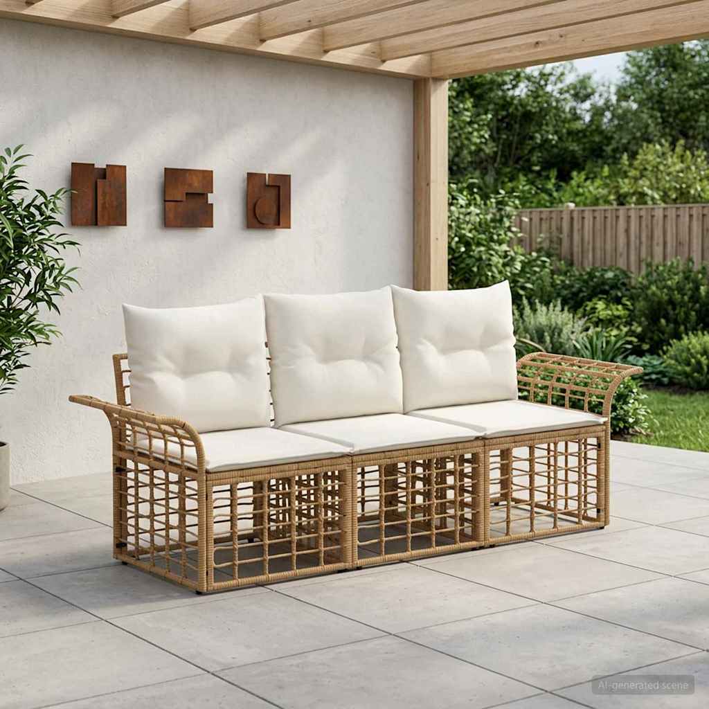Buiten bankenset 3 pcs Natuurlijk en Crème Wit Polyester