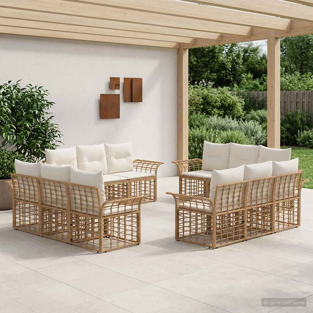 Buiten bankenset 12 pcs Natuurlijk en Crème Wit Polyester – afbeelding 1