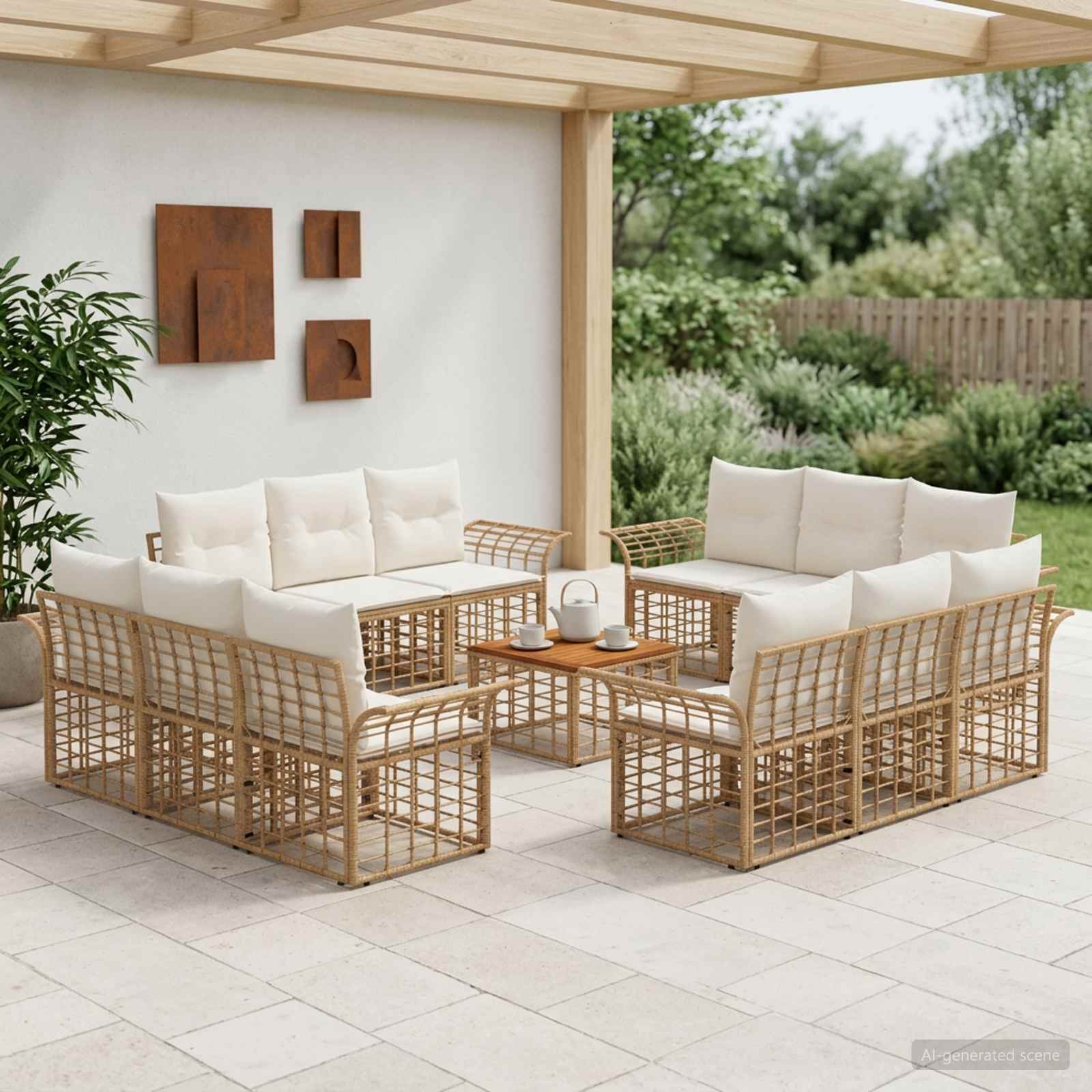 Buiten bankenset 13 pcs Natuurlijk en Crème Wit Polyester – afbeelding 1