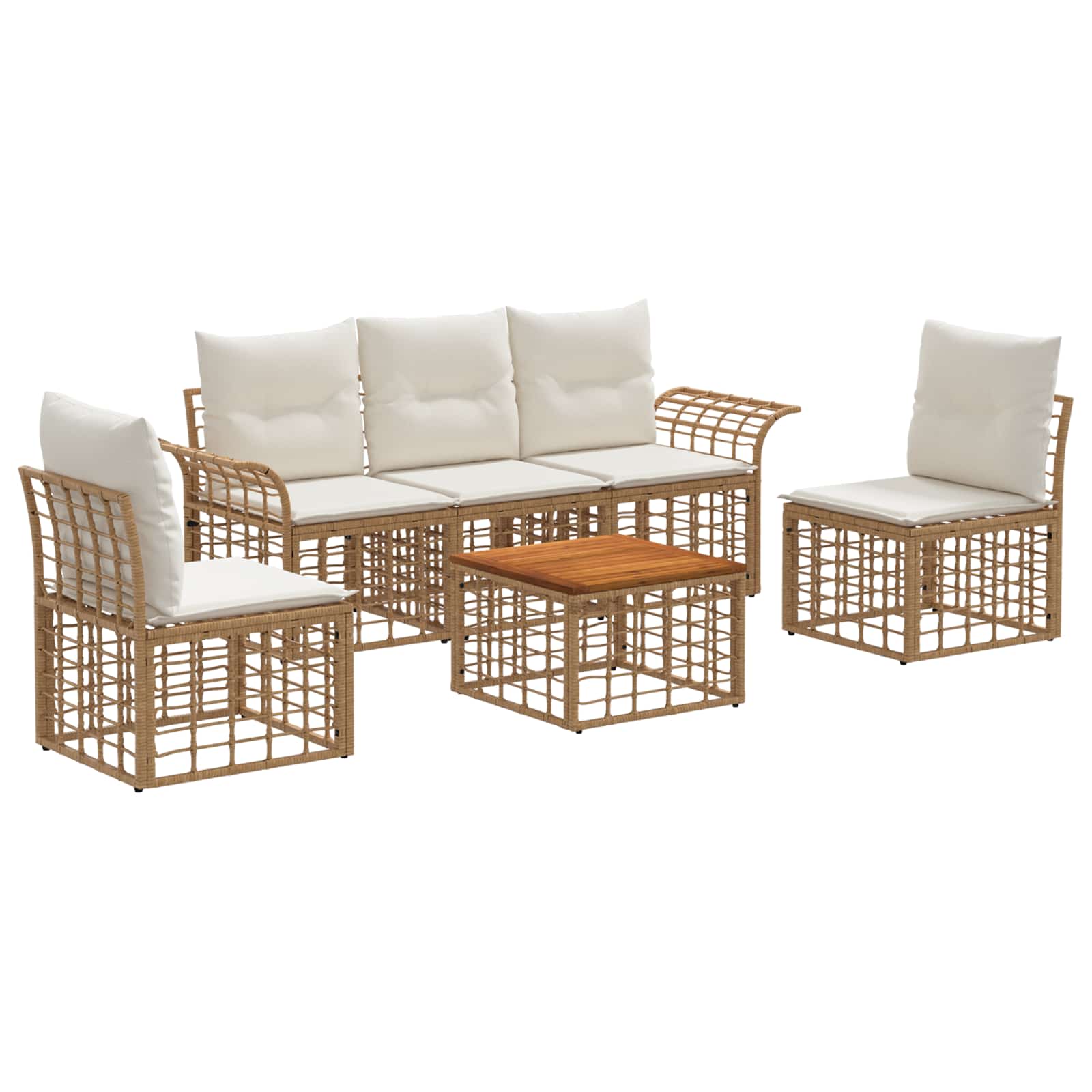 Buiten bankenset 6 pcs Natuurlijk en Crème Wit Polyester – afbeelding 2