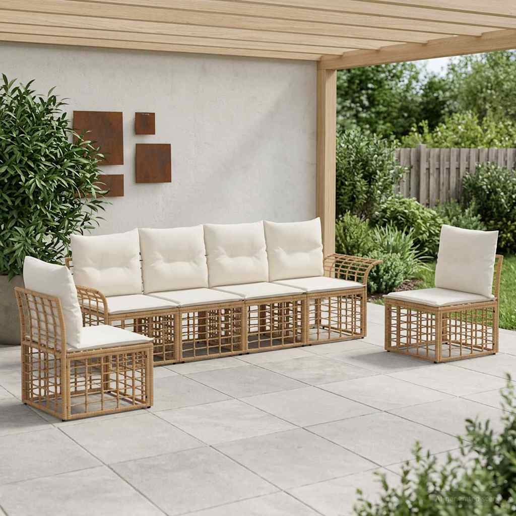 Buiten bankenset 6 pcs Natuurlijk en Crème Wit Polyester – afbeelding 1