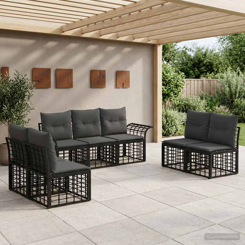 Buiten bankenset 7 pcs Zwart en Donkergrijs Polyester – afbeelding 1