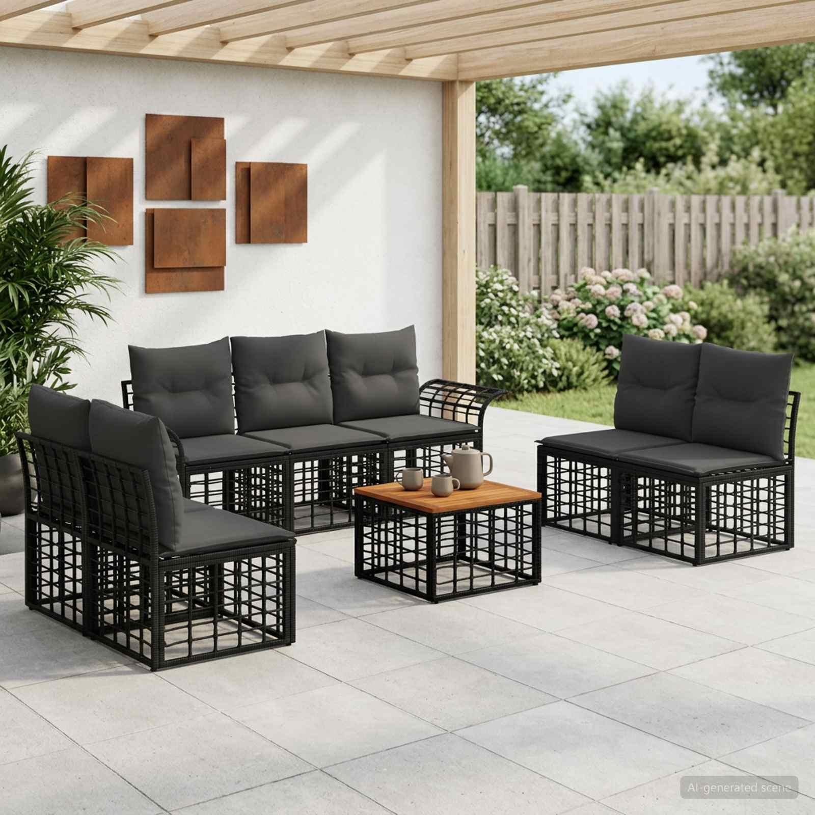 Buiten bankenset 8 pcs Zwart en Donkergrijs Polyester – afbeelding 1