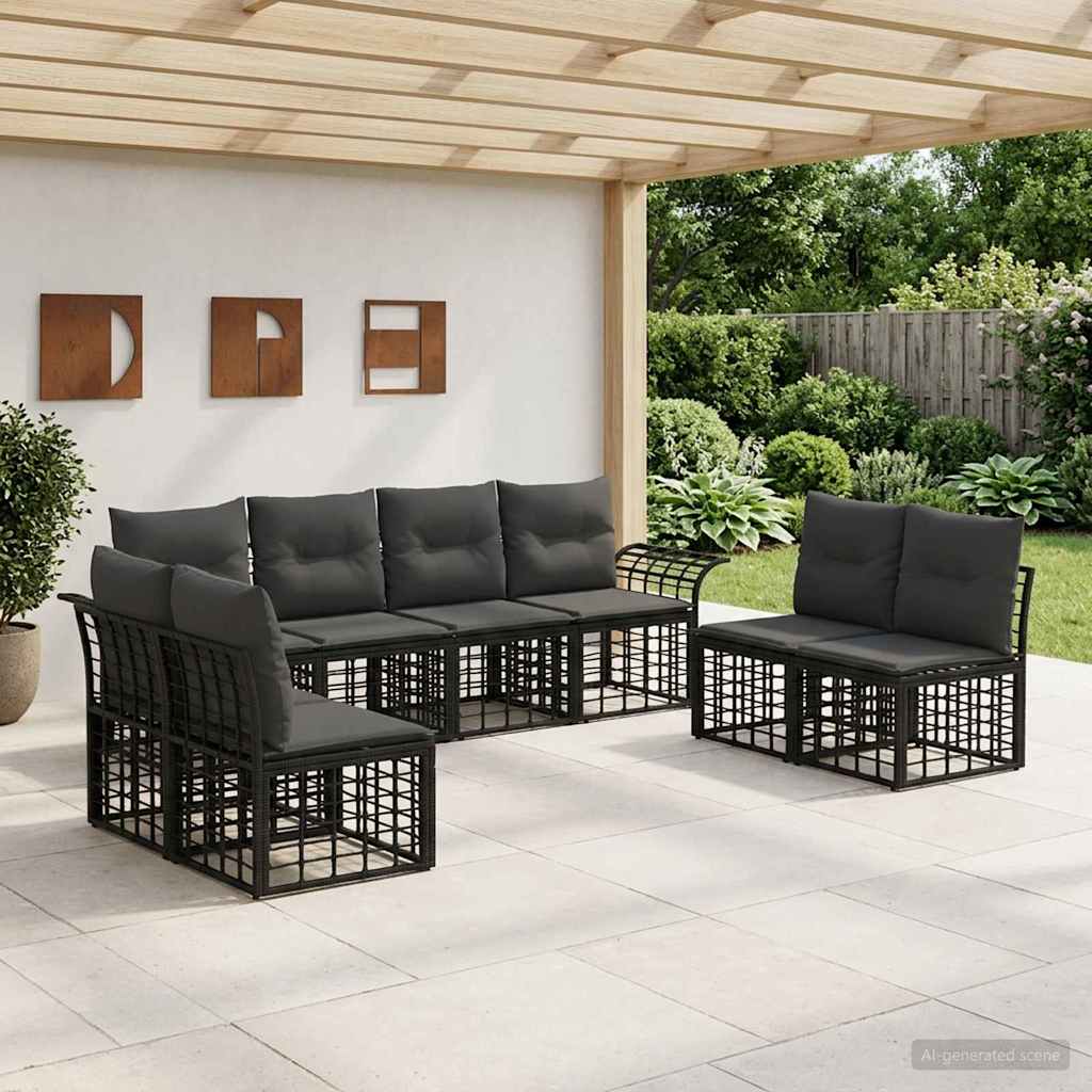 Buiten bankenset 8 pcs Zwart en Donkergrijs Polyester – afbeelding 1